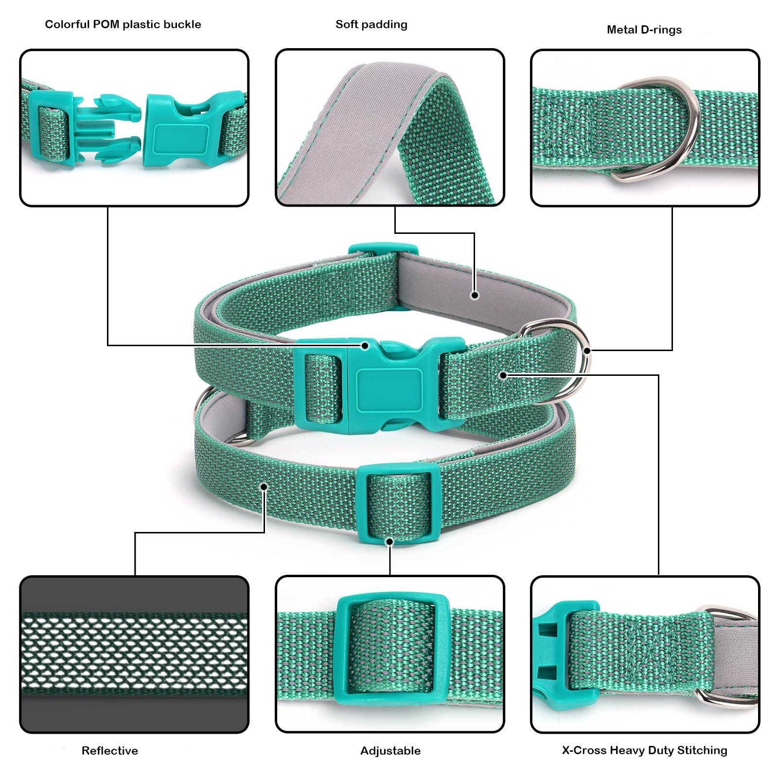 Reflective Dog Collar Padded-4 Size, Breathable Nylon Soft Neoprene Pet Collar For Small Medium And Large Dogs (Blue, S)