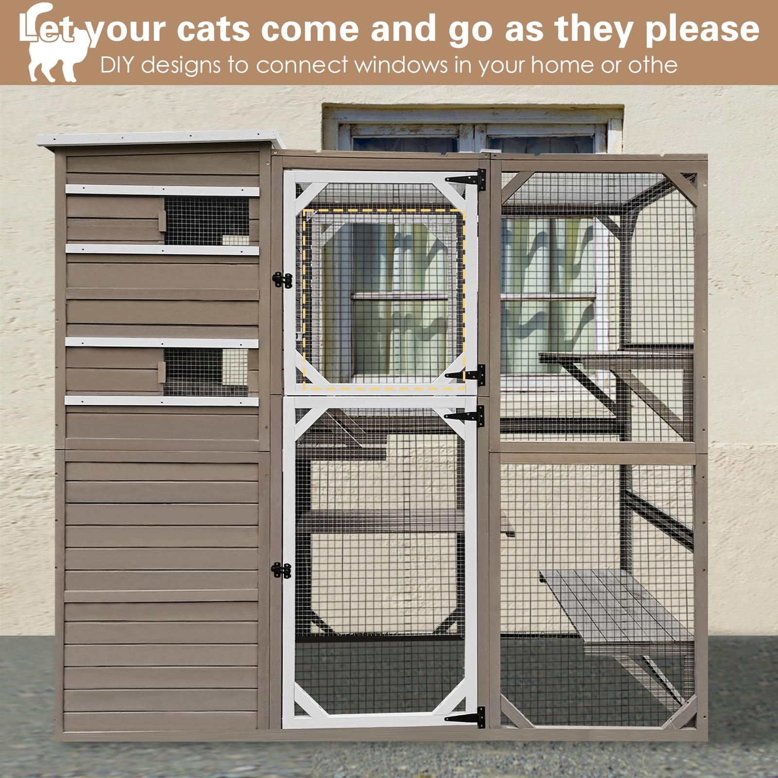 Ketive Catio Outdoor Cat Enclosure, Large Cat House Cat Cage Condo Indoor Playpen Kitty Shelter With Multi-Level Platforms, Wate