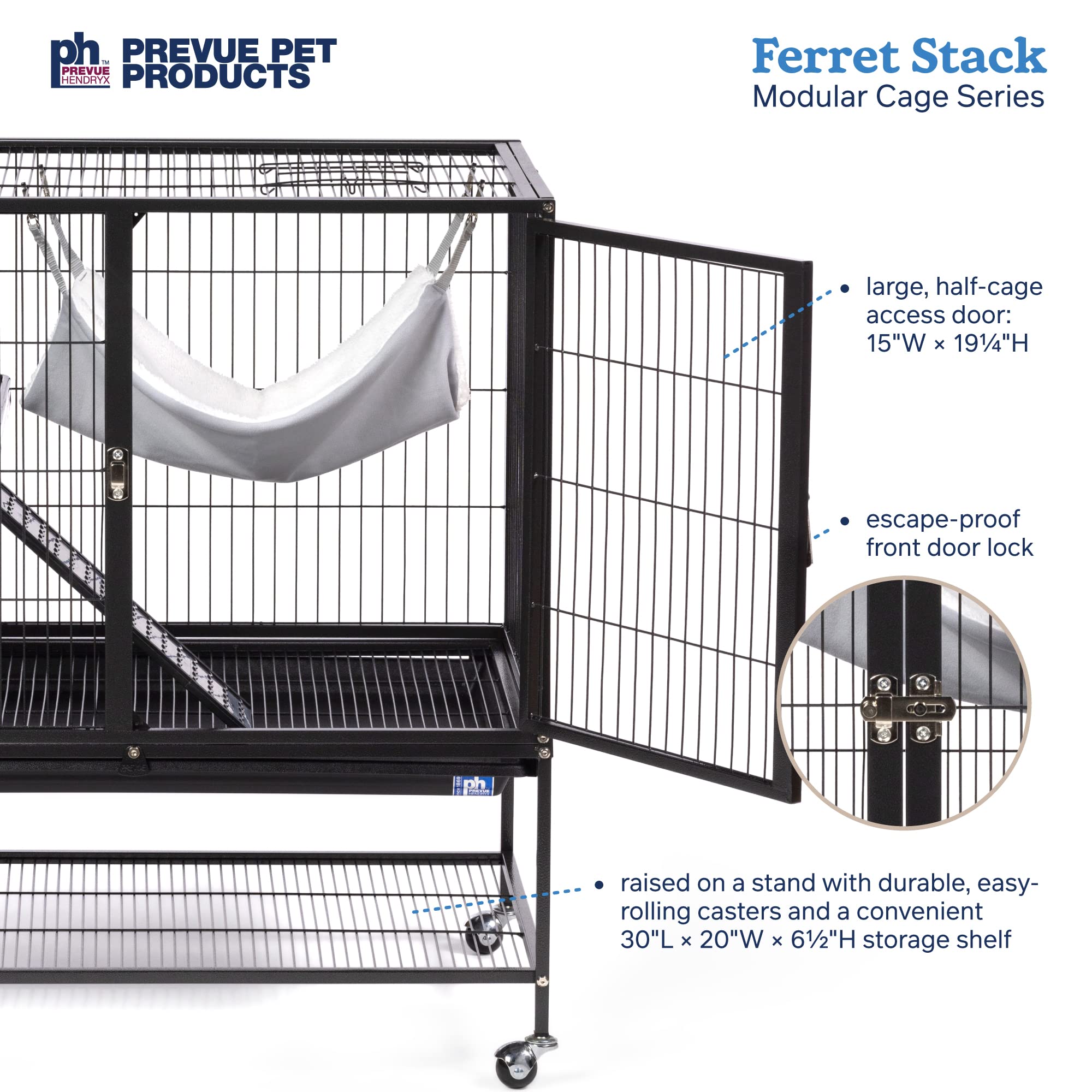 Prevue Pet Products Ferret Stack One Story Ferret Home with Portable Stand, Escape Proof Lock, Hammock, Ramps, Expandable Add-On