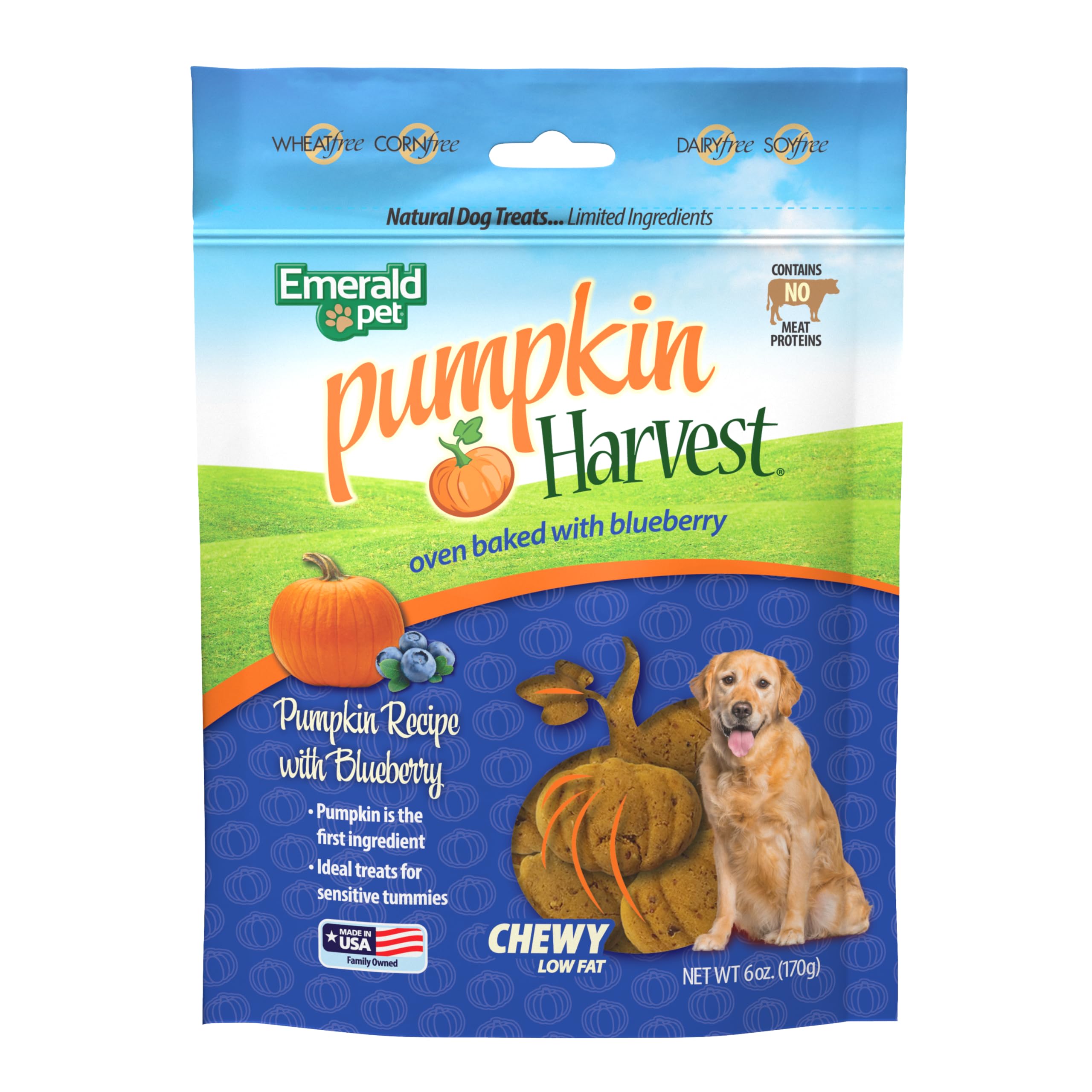 Emerald Pet Pumpkin Harvest Dog Treats - Low-Fat Chewy Natural Dog Treats with Pumpkin for Digestive Health - Meat Free, Poultry