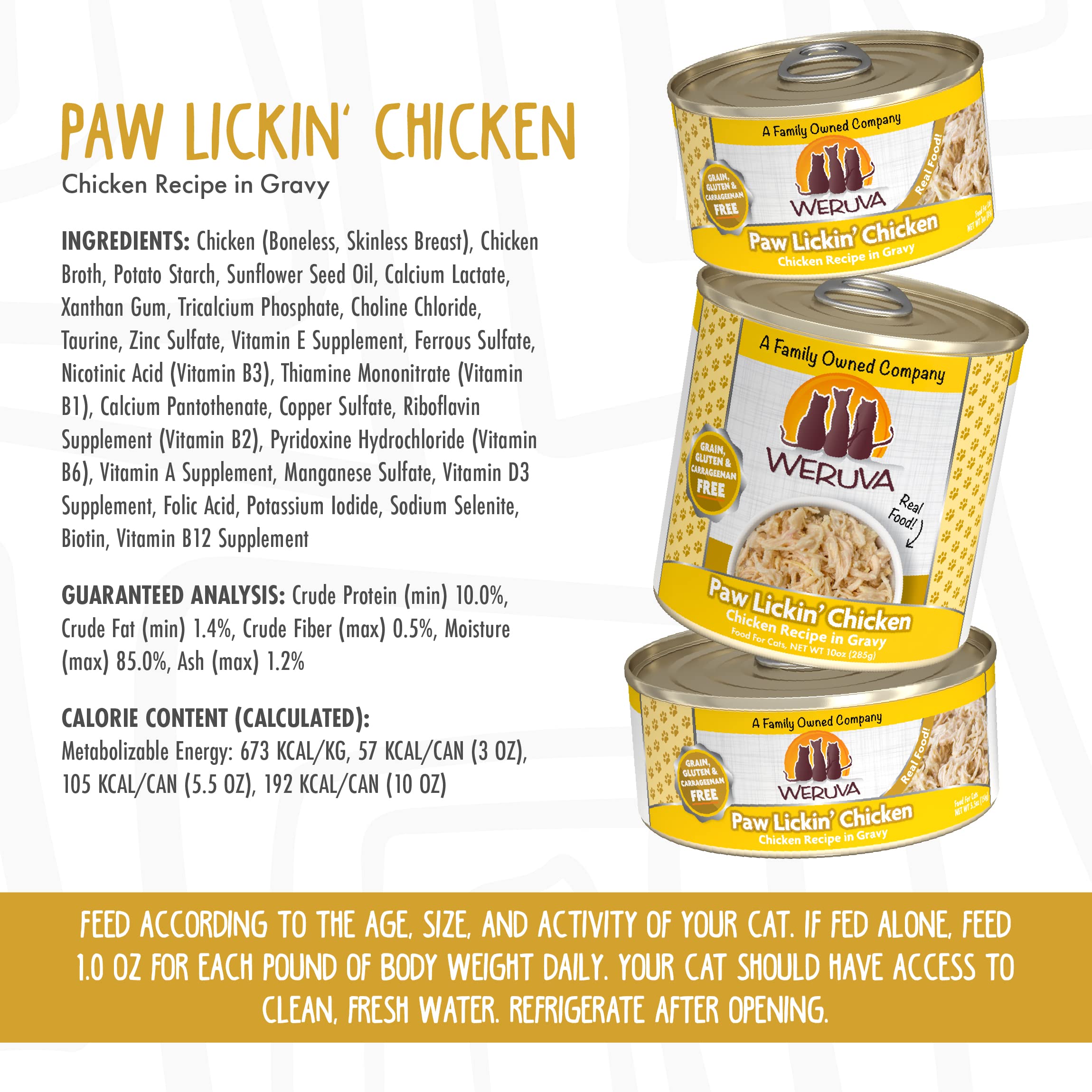Weruva Classic Cat Food, Paw Lickin Chicken with Chicken Breast in Gravy, 10oz Can (Pack of 12)