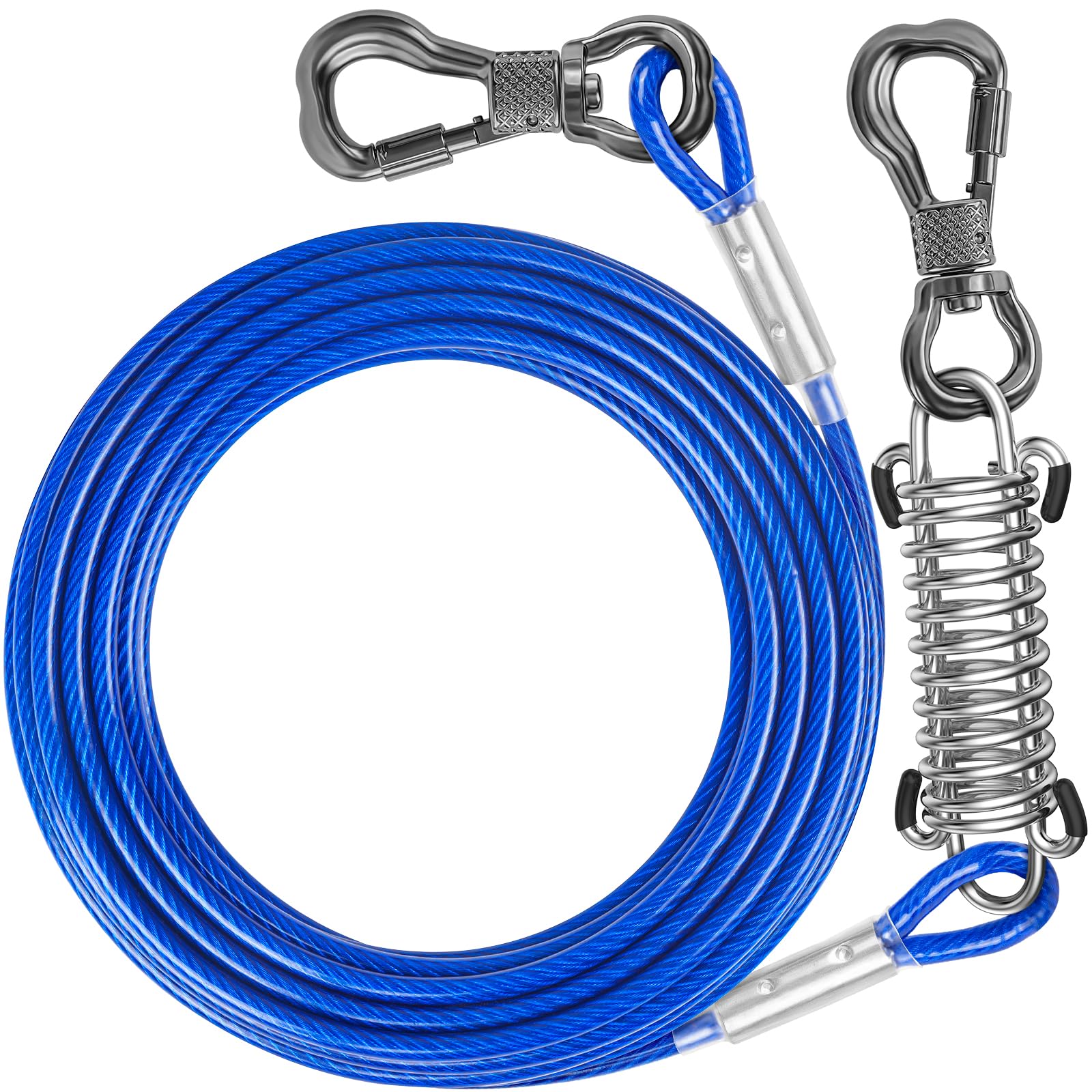Tresbro 10 Ft Dog Tie Out Cable, Heavy Duty Dog Chains For Outside With Spring Swivel Lockable Hook, Pet Runner Cable Leads For Yard, Blue Dog Line Tether For Small Medium Large Dogs Up To 500 Lbs