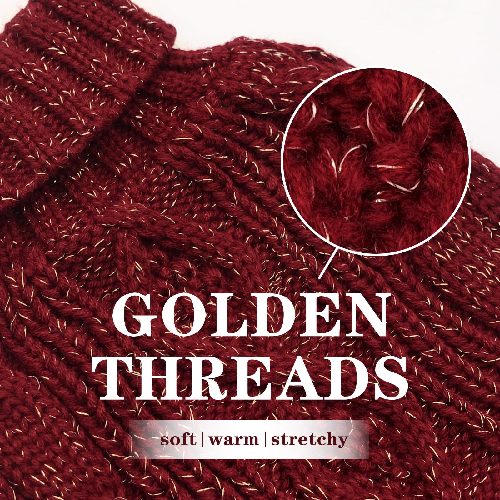 Kyeese Dog Sweaters For Medium Dogs Turtleneck Dog Cable Knit Puppy Sweater With Golden Thread For Cold Weather, Wine Red, Large