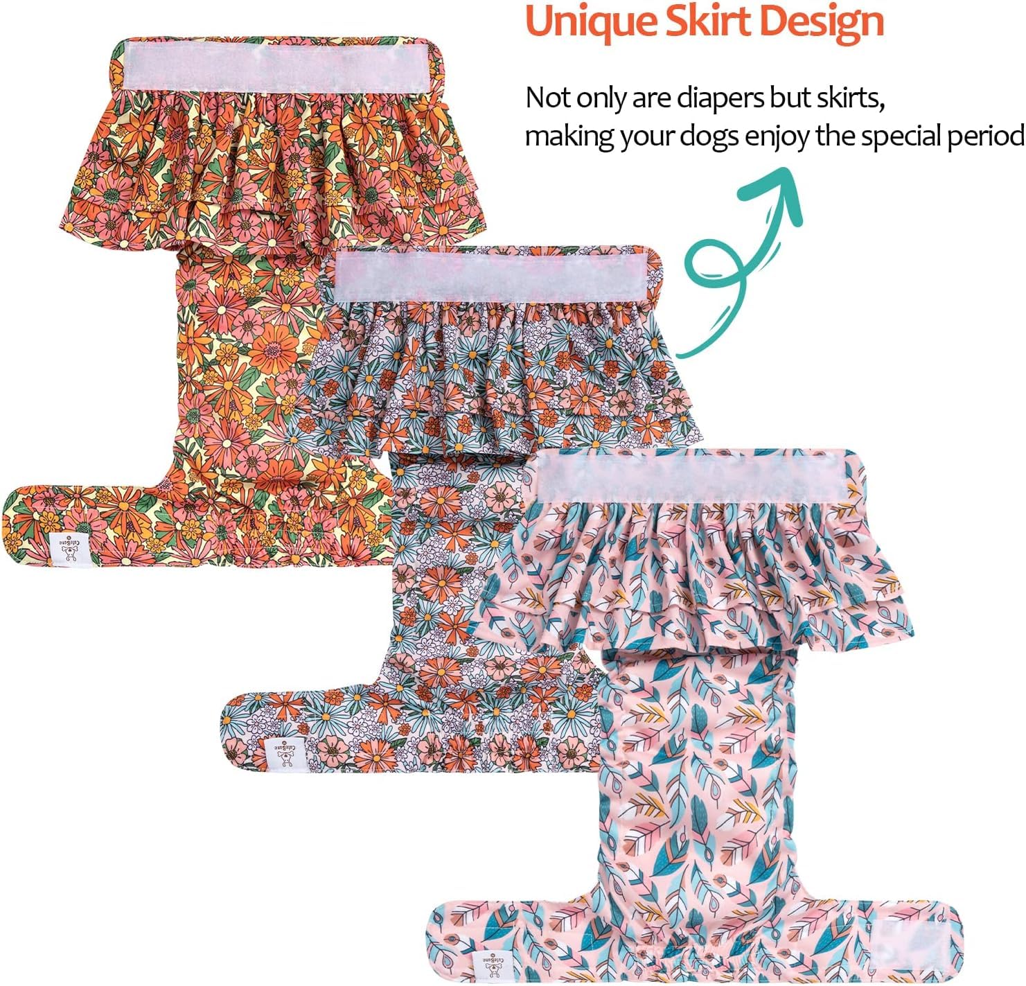 Cutebone Female Dog Diapers With Skirts 3 Pack Reusable Puppy Dresses Pants For Heat Cycle Period Qbd12L