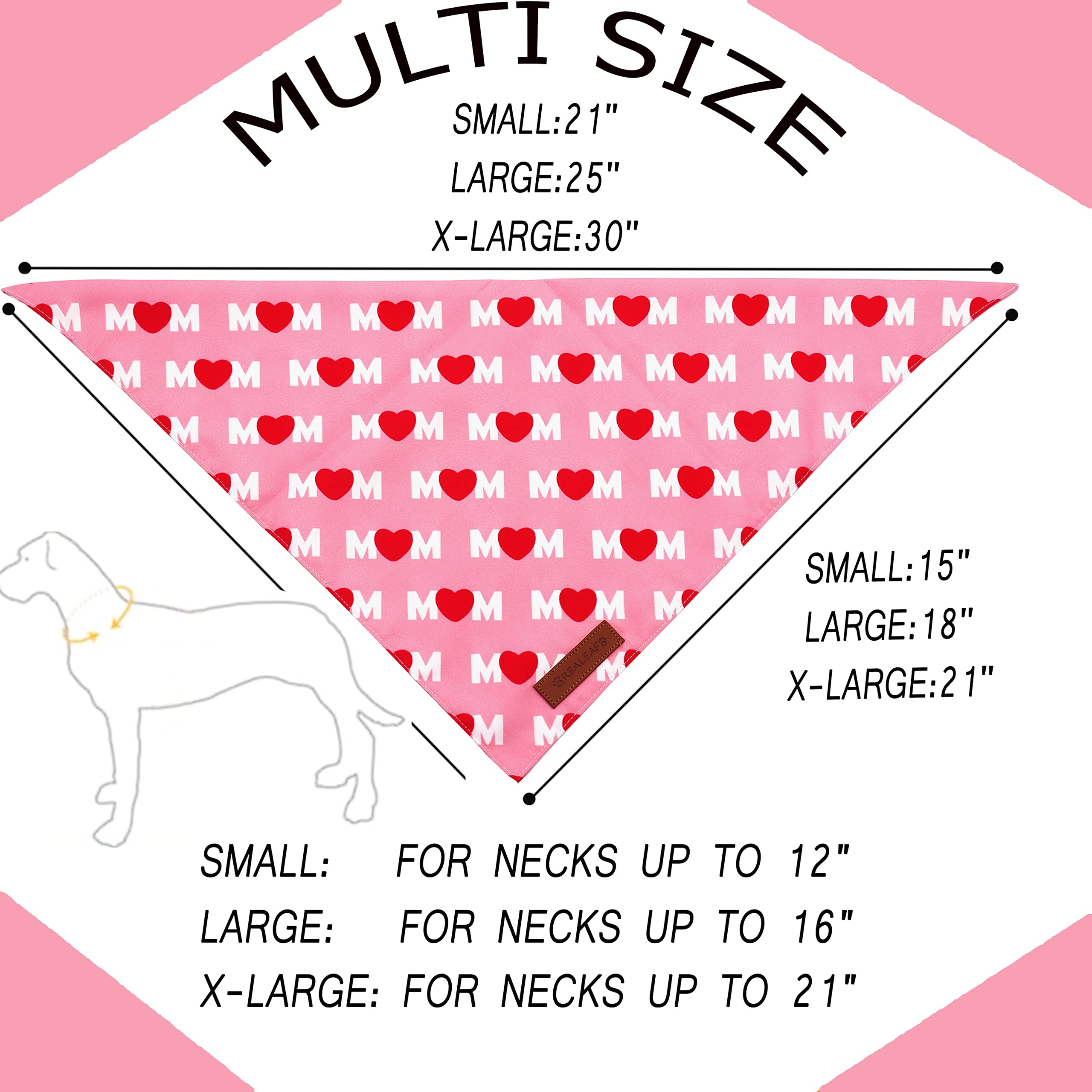 Realeaf Mothers Day Dog Bandanas 2 Pack, Reversible I Love My Mom Pet Scarf For Boy And Girl, Premium Durable Fabric, Valentines Day Bandana For Small Medium Large And Extra Large Dogs (Small)
