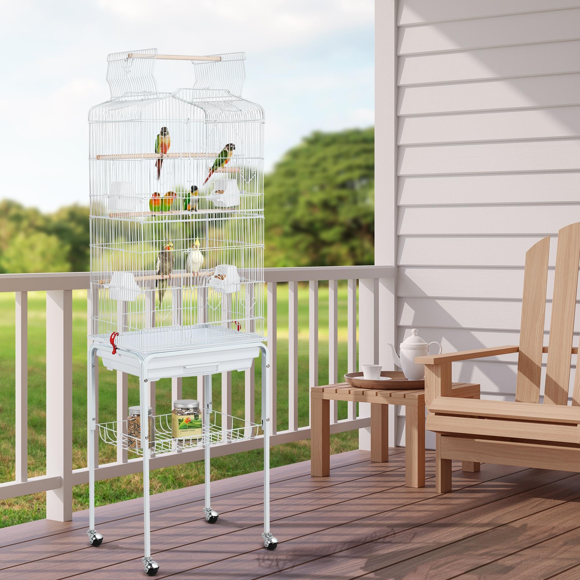 Yaheetech 64-Inch Open Play Top Bird Cages For Parakeets Cockatiels Finches Lovebirds Canaries Conures Budgies Parrot Birdcage W/Detachable Rolling Stand, White