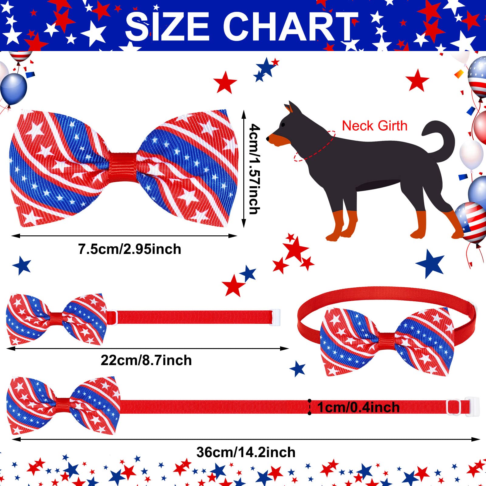 Eccliy 120 Pcs 4Th Of July Dog Bow Ties Collars For Dogs Patriotic Dog Collars Independence Day Dog Bow Tie Collar Adjustable Do