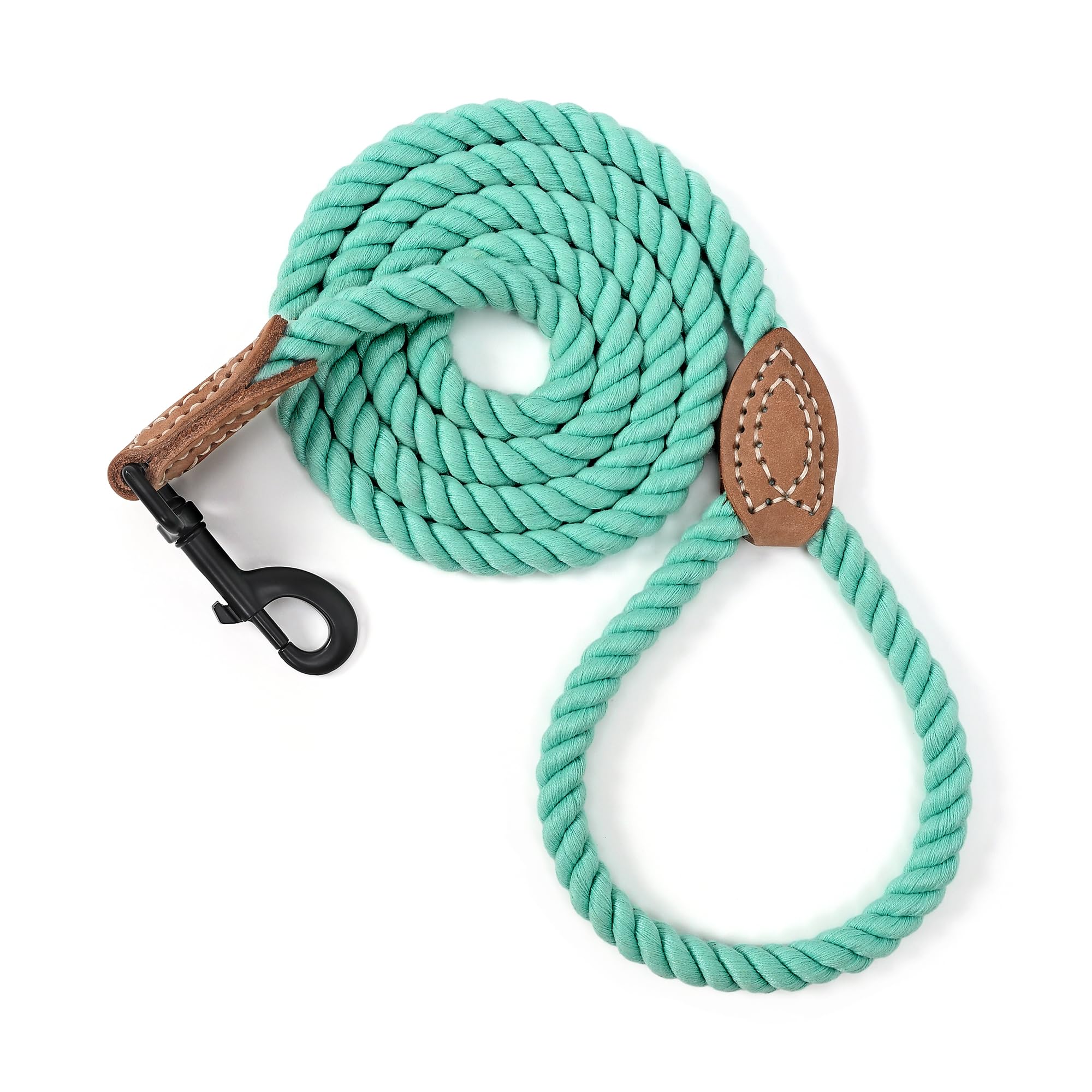 Mile High Life Dog Leash, Braided Cotton Rope Leashes With Leather Tailor Tip With Leather Tip - Heavy Duty Metal Clasp, 5Ft, 1/