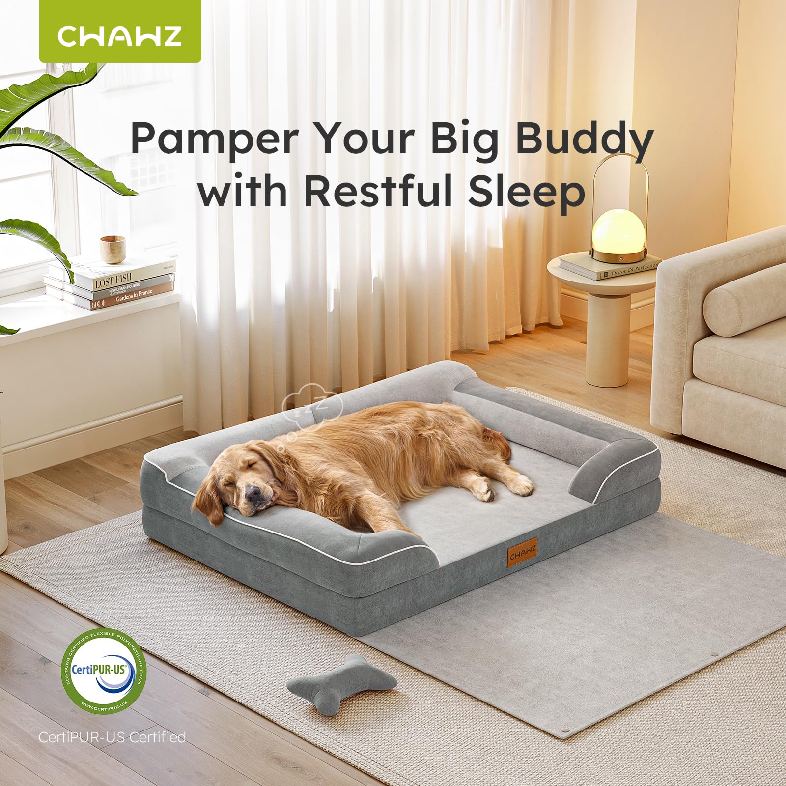 Cwawz Dog Beds For Large Dogs, Orthopedic Dog Bed With Cooling Gel Memory Foam, Waterproof Large Dog Bed With Removable Washable