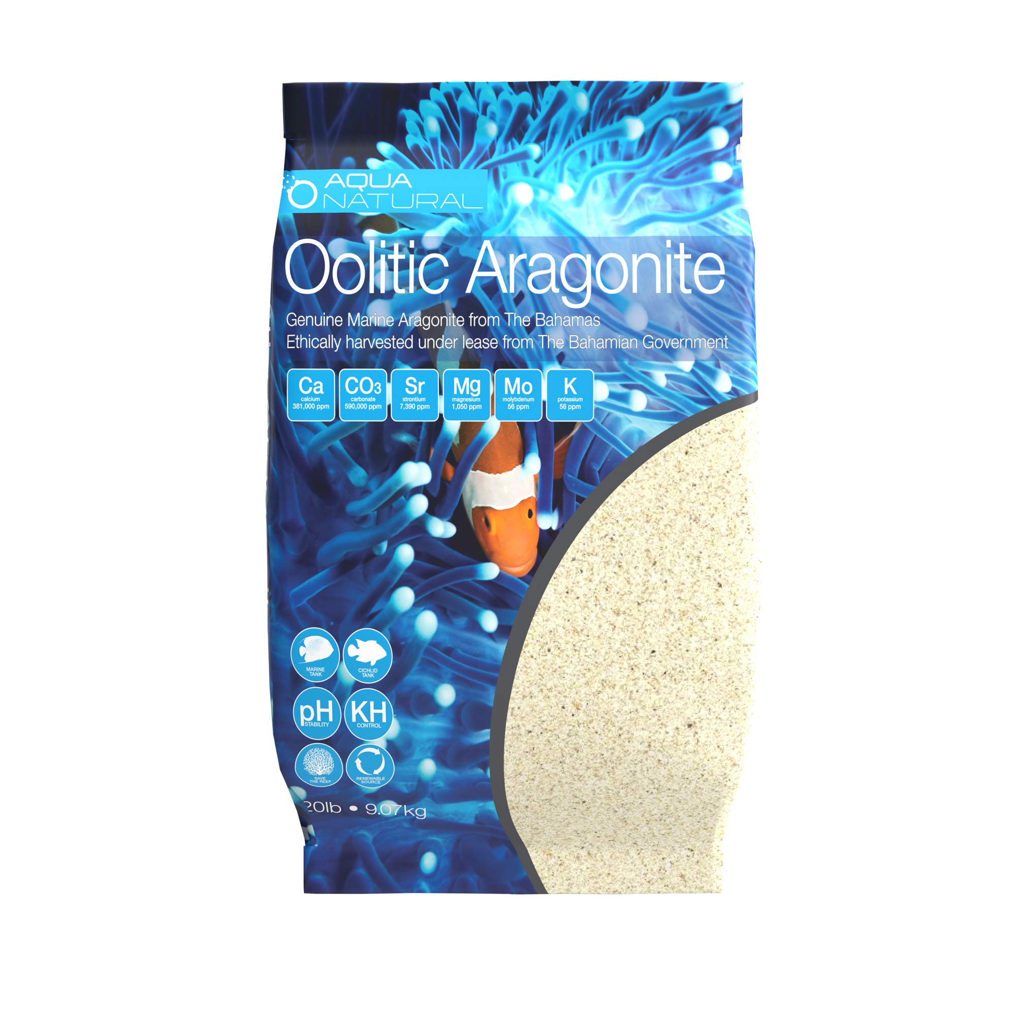 Aqua Natural Oolitic Aragonite 20lb Aquarium Sand for Reef, Saltwater and Marine Tanks and Aquariums