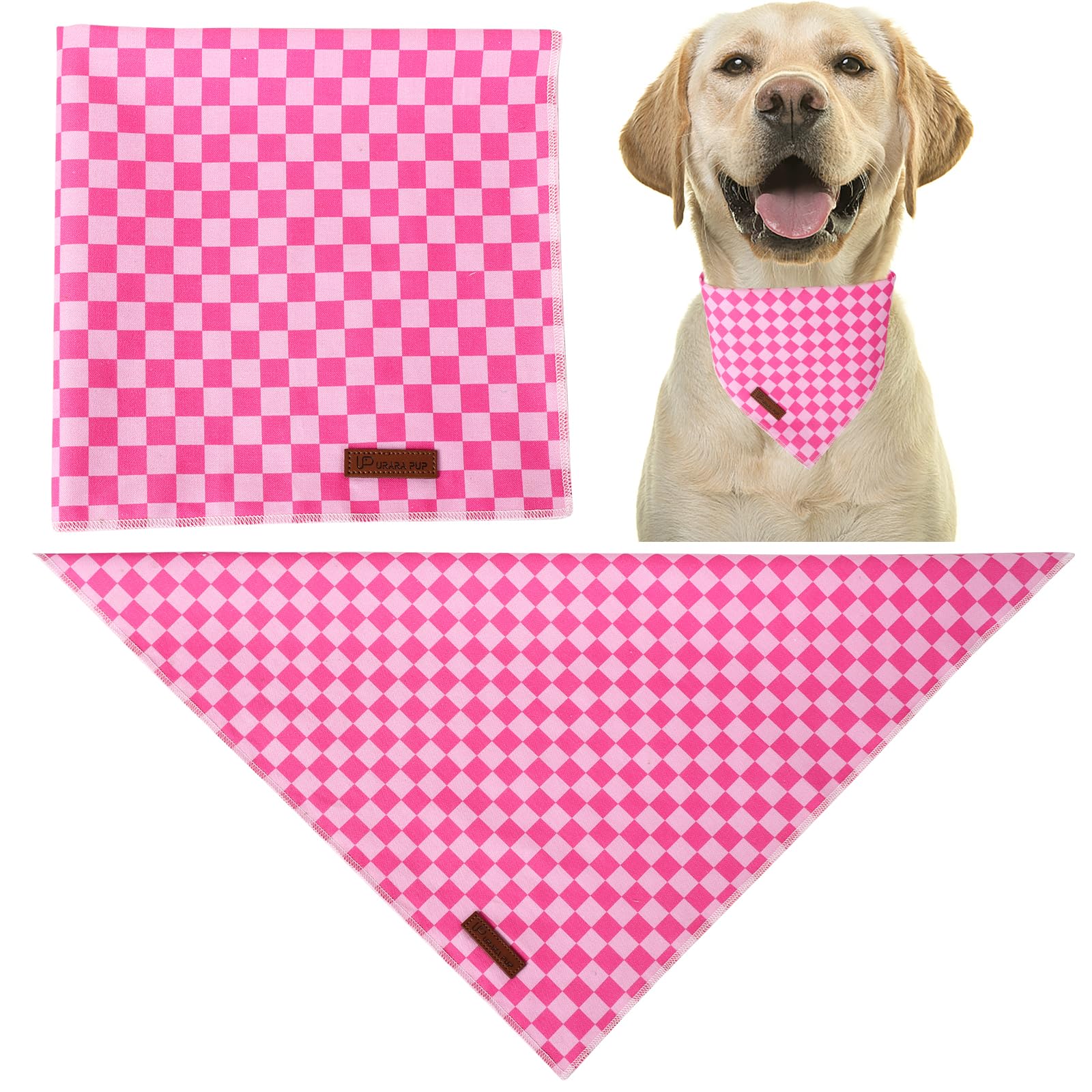 Summer Dog Bandana, UP URARA PUP Pink Bandana for Small Large Dogs, Cotton Handkerchief Fashion Plaid Puppy Triangle Bid Scarf f