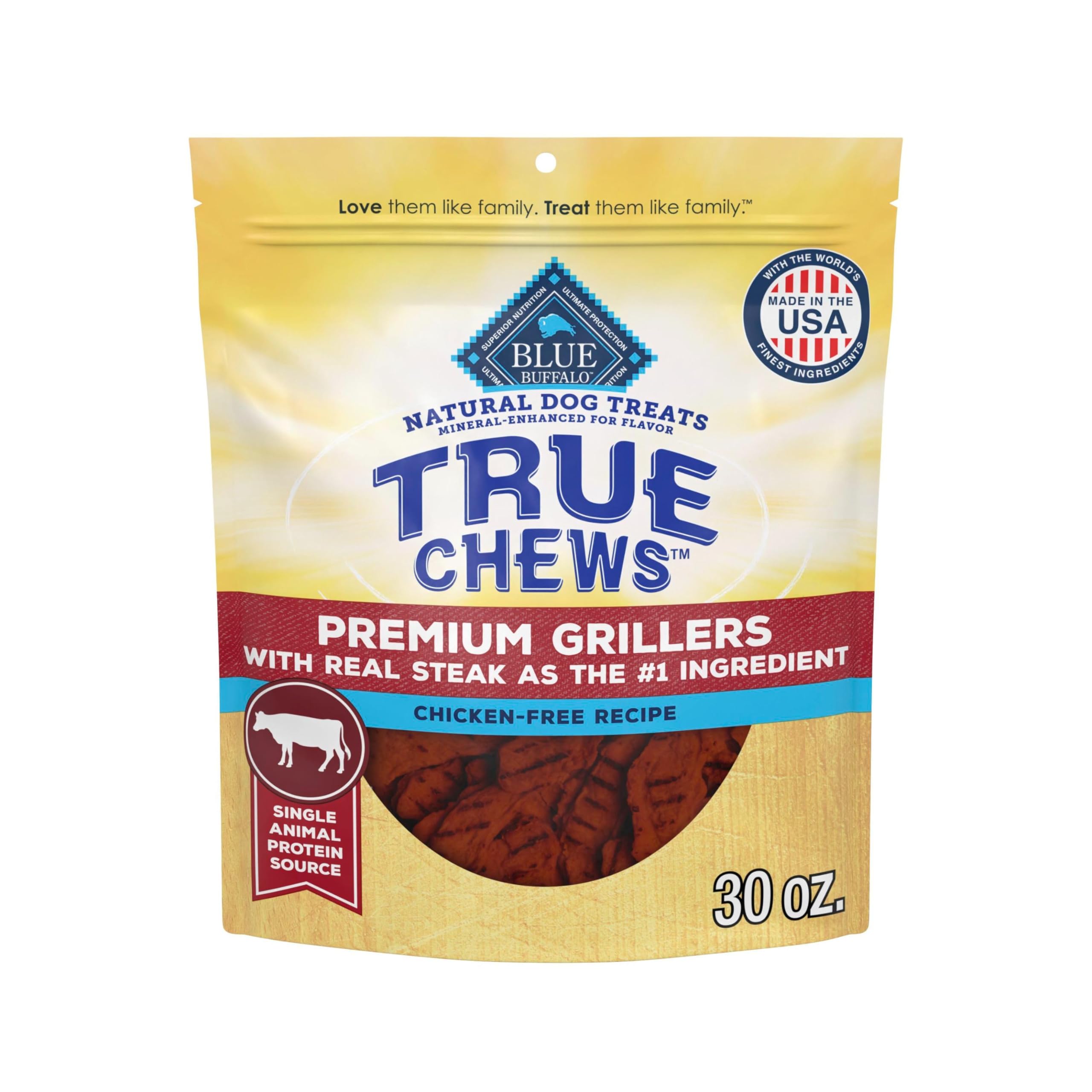 Blue Buffalo True Chews Premium Grillers Dog Treats, Made in the USA with Natural Ingredients, Steak, 30-oz. Bag
