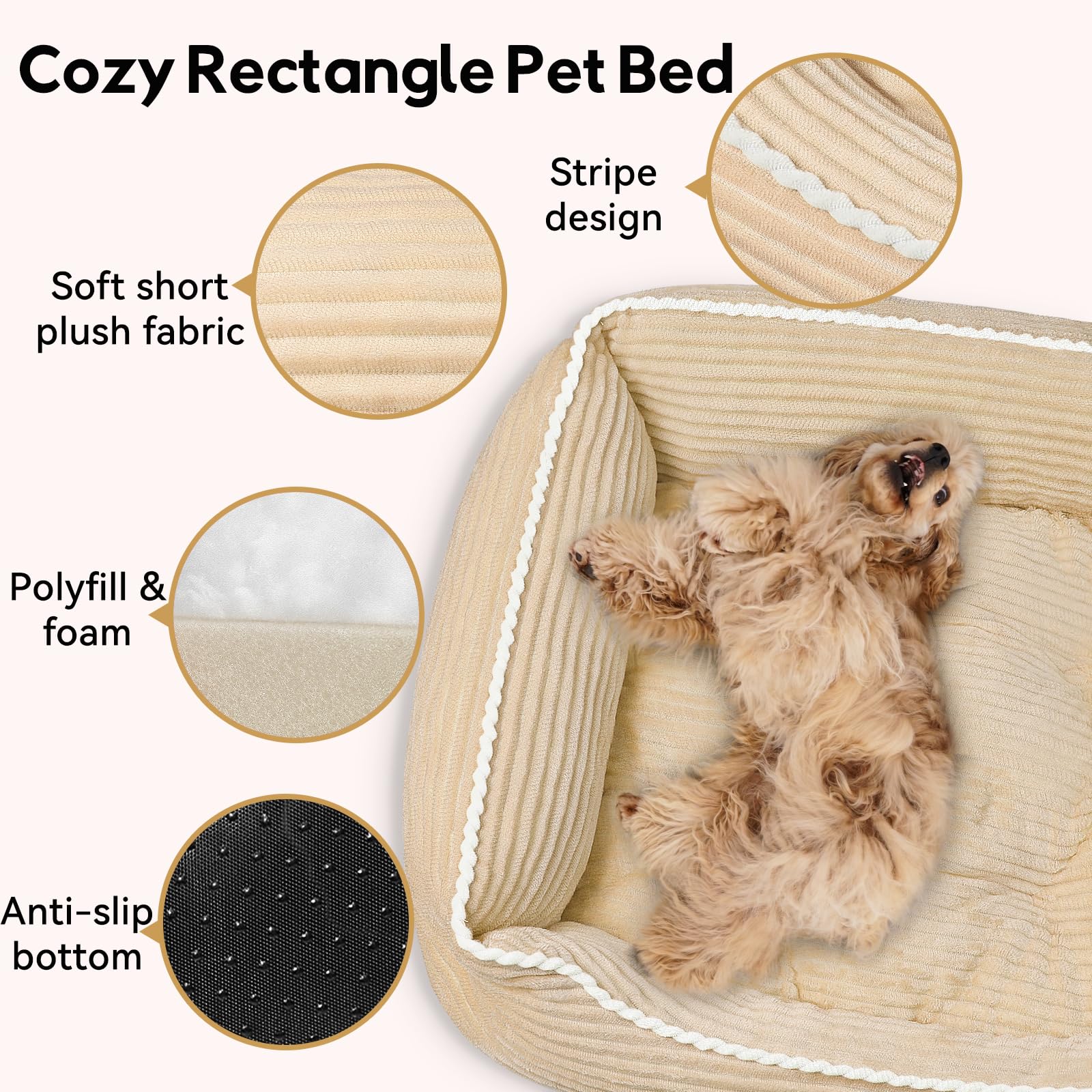 Zerbuger Rectangle Cat Dog Bed For Large Medium Small Pets Indoor Outdoor Machine Washable Sleeping Sofa Non-Slip Bottom Soft Pu