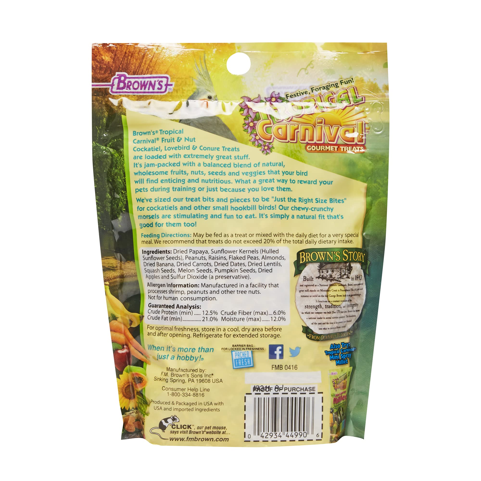 F.M. Browns Tropical Carnival Fruit and Nut Cockatiel Treats - Fruits, Nuts, Seeds and Veggies - 8 oz
