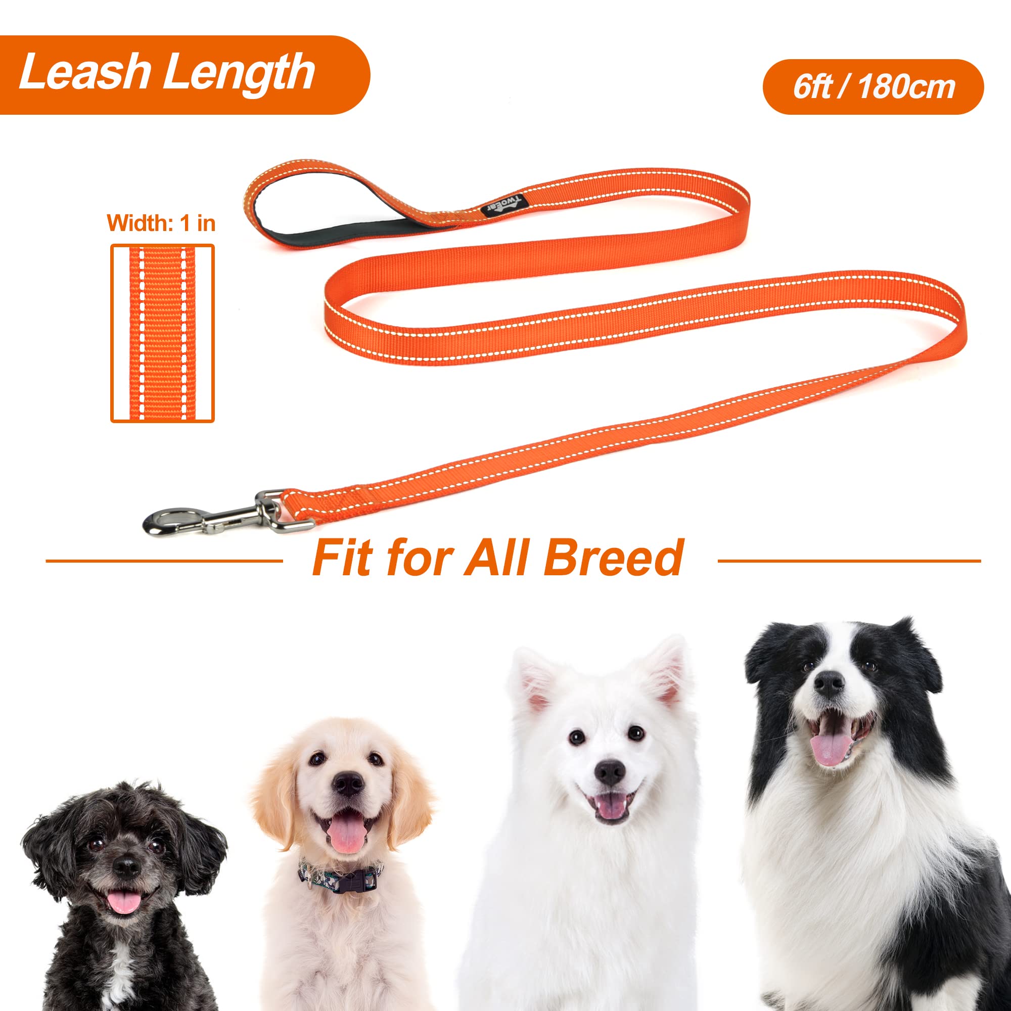 Twoear Dog Leashes For Large Dogs Heavy Duty, Comfortable Soft Padded Handle, Double-Sided Reflective Nylon Dog Leash For Medium & Large Dogs Walking