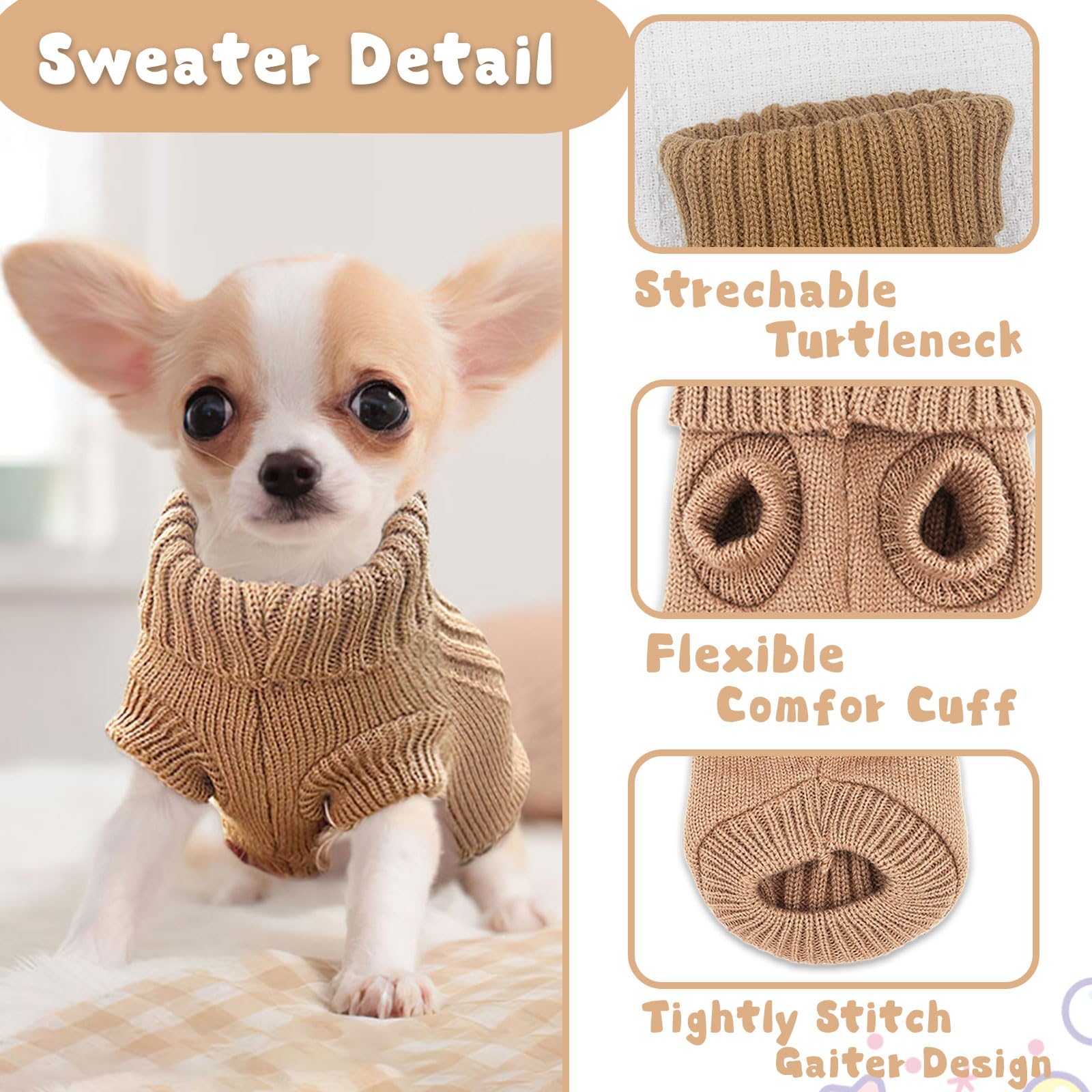 Puppy Sweater Dog Sweater For Small Dogs Winter Dog Knitted Sweaters Warm Puppy Clothes Turtleneck Pullover Sweater Thick Pet Kn