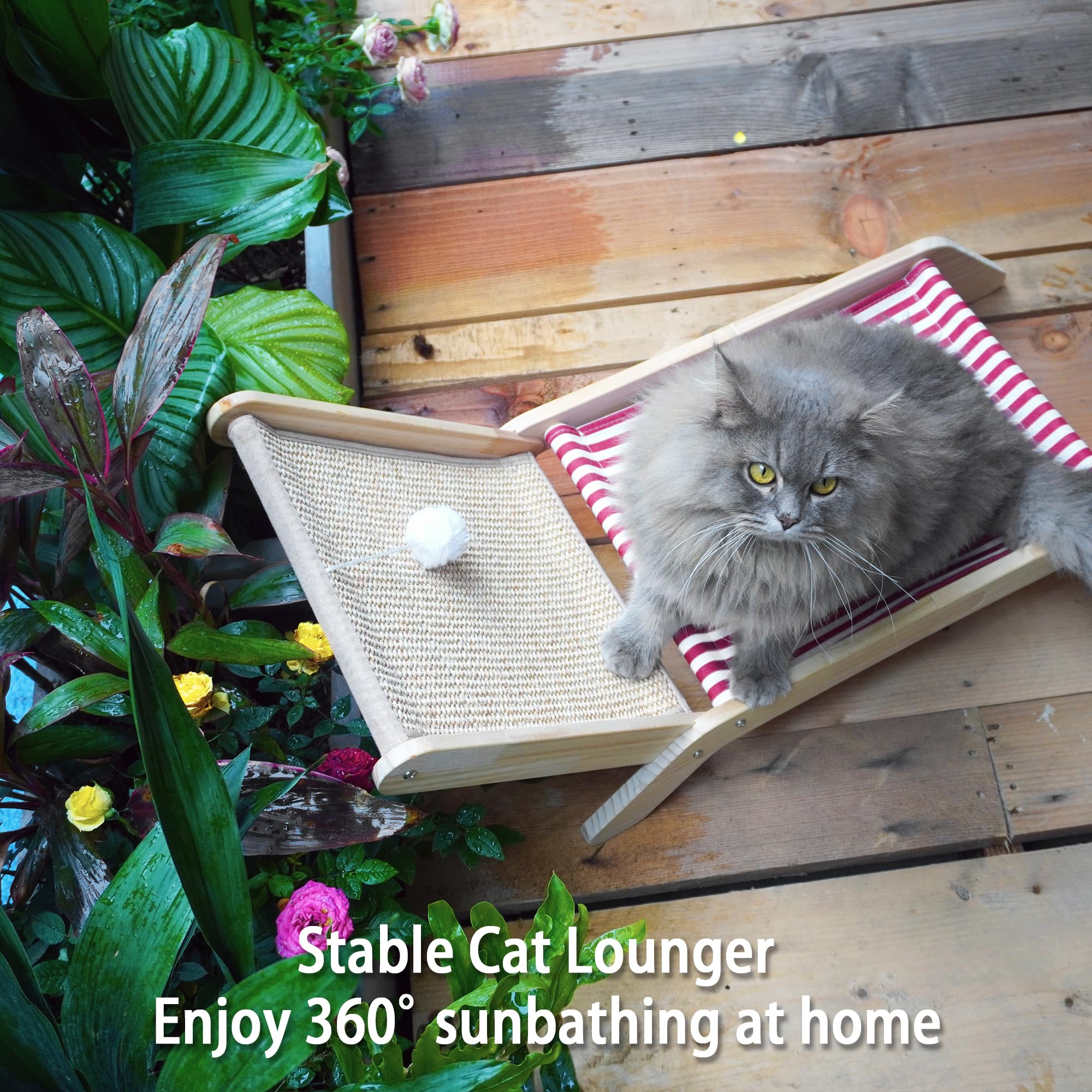 Petkaray Beach Chair Cat Hammock, Elevated Cat Beds For Indoor Cats, Original Cozy Cat Lounger With Sisal Scratcher And Toy Ball