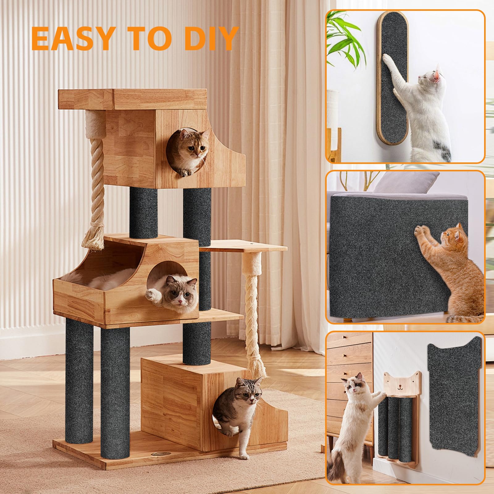 50'X16' Cat Scratch Protector Cat Anti Scratch Furniture Mat Carpet Trimmable Self-Adhesive Pad Strong Viscose Couch Protector