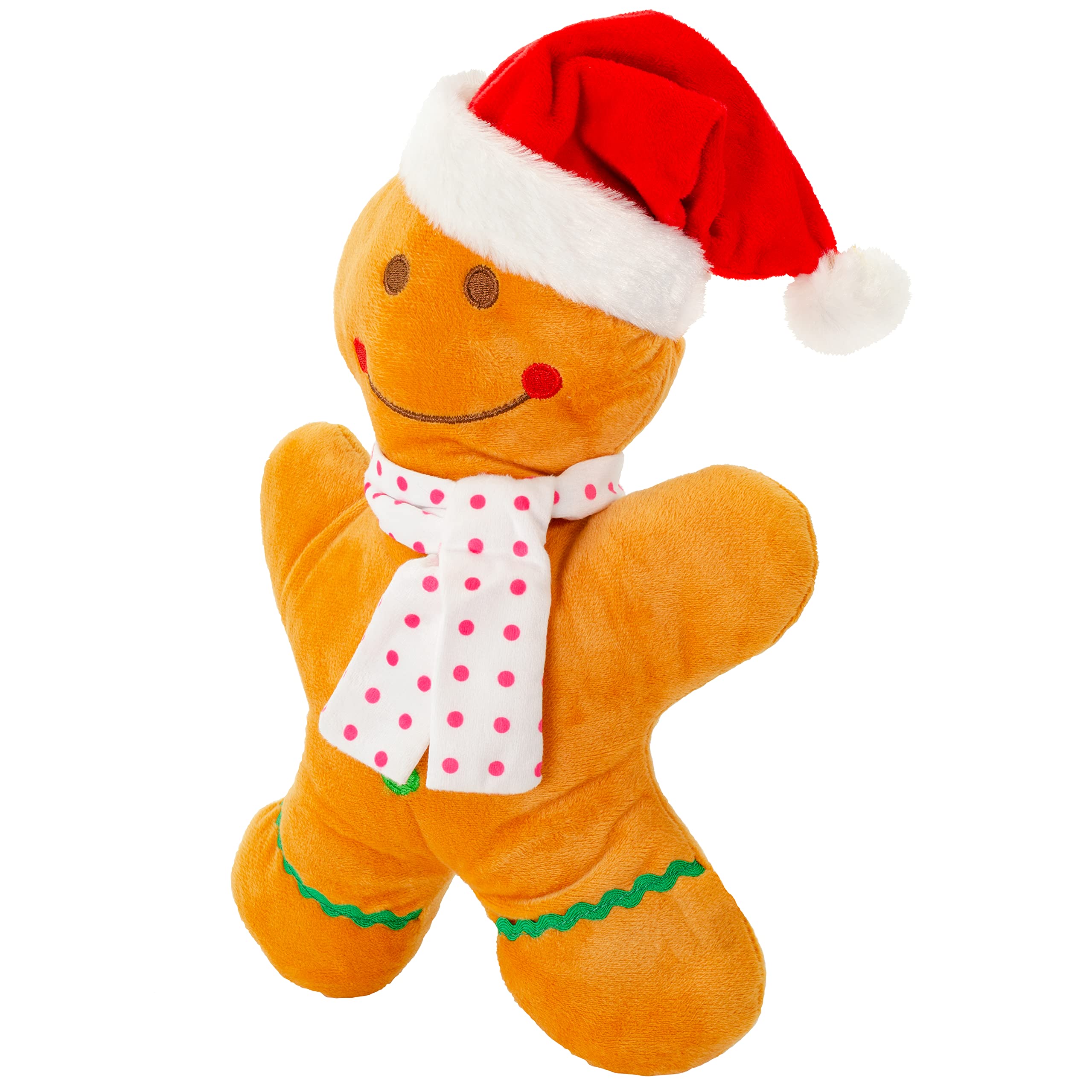 Holiday Plush Pet Toy Fun For Christmas Designs With Squeaker Dog Chew Toy (12' Gingerbread Boy)