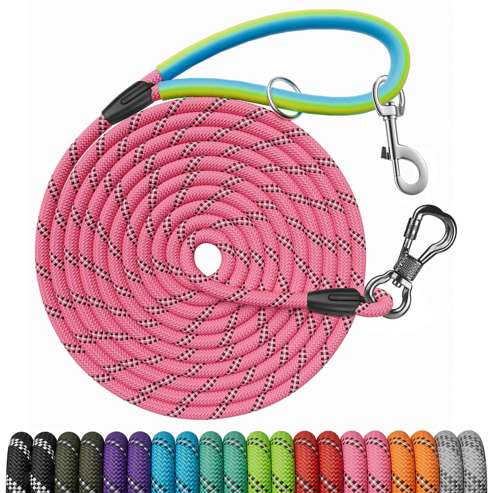 Ntr Dog Long Leash, 50Ft Recall Training Lead, With 2 Swivel Hooks, Reflective Threads And Soft Rubber Handle, Puppy Leash For W