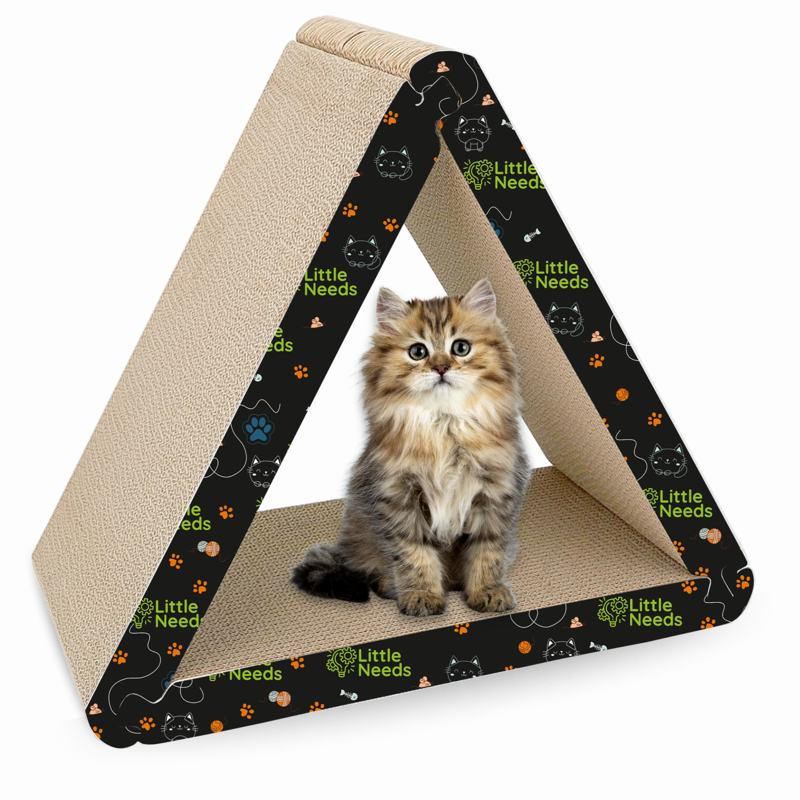 Little Needs Corrugated Cardboard Cat Scratcher With Catnip  (Delta Scratcher) | 18 Inch Detachable 3Side Scratch Pad For Indo