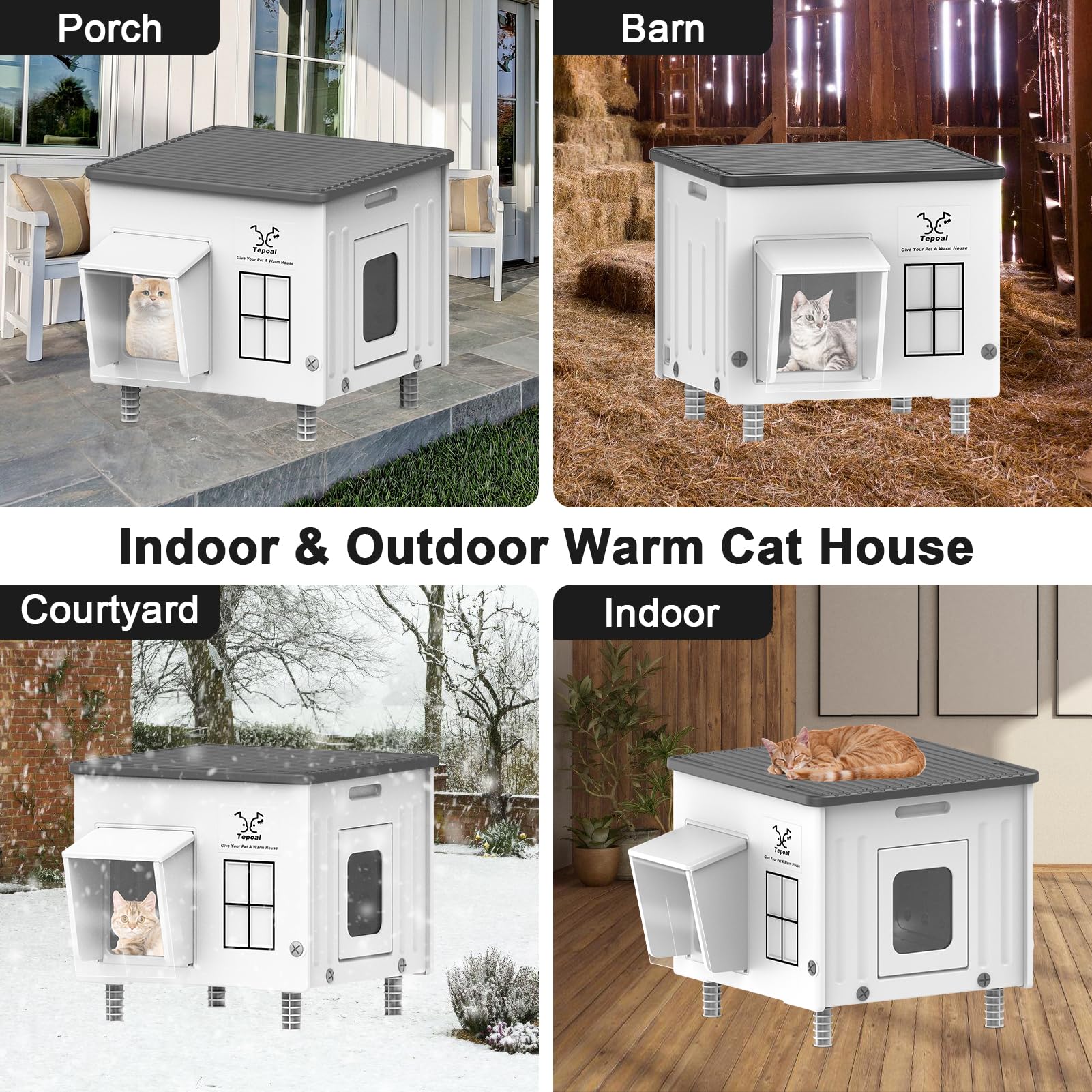 Dahivs Indestructible Large Heated Cat House for Outside, Heated Outdoor Cat House 100% Weatherproof with Escape Door, Insulated