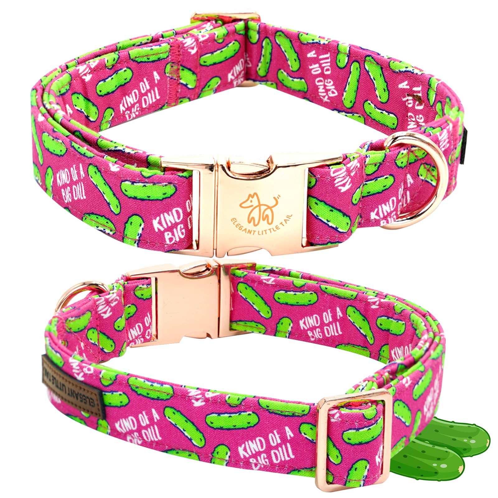 Elegant Little Tail Dog Collar, Dill Pickles Print Pet Collars With Bow Soft Cutton Boy Puppy Gift Adjustable Pink Bowtie Dog Co