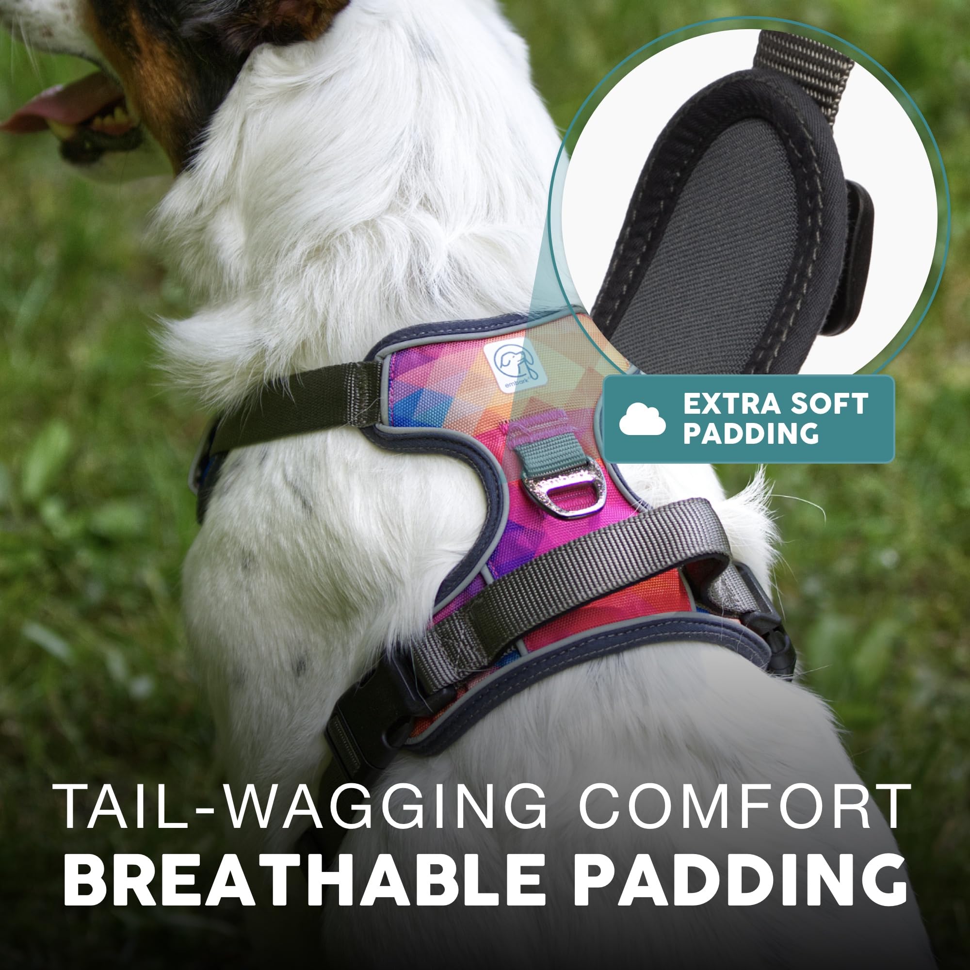 Embark Urban Dog Harness, Reflective Trim No Pull Dog Harness For Large Dogs - Military Grade Nylon, Front Clip Dog Harness With Gel Lined Handle. Soft & Padded Puppy Dog Harnesses For Any Breed