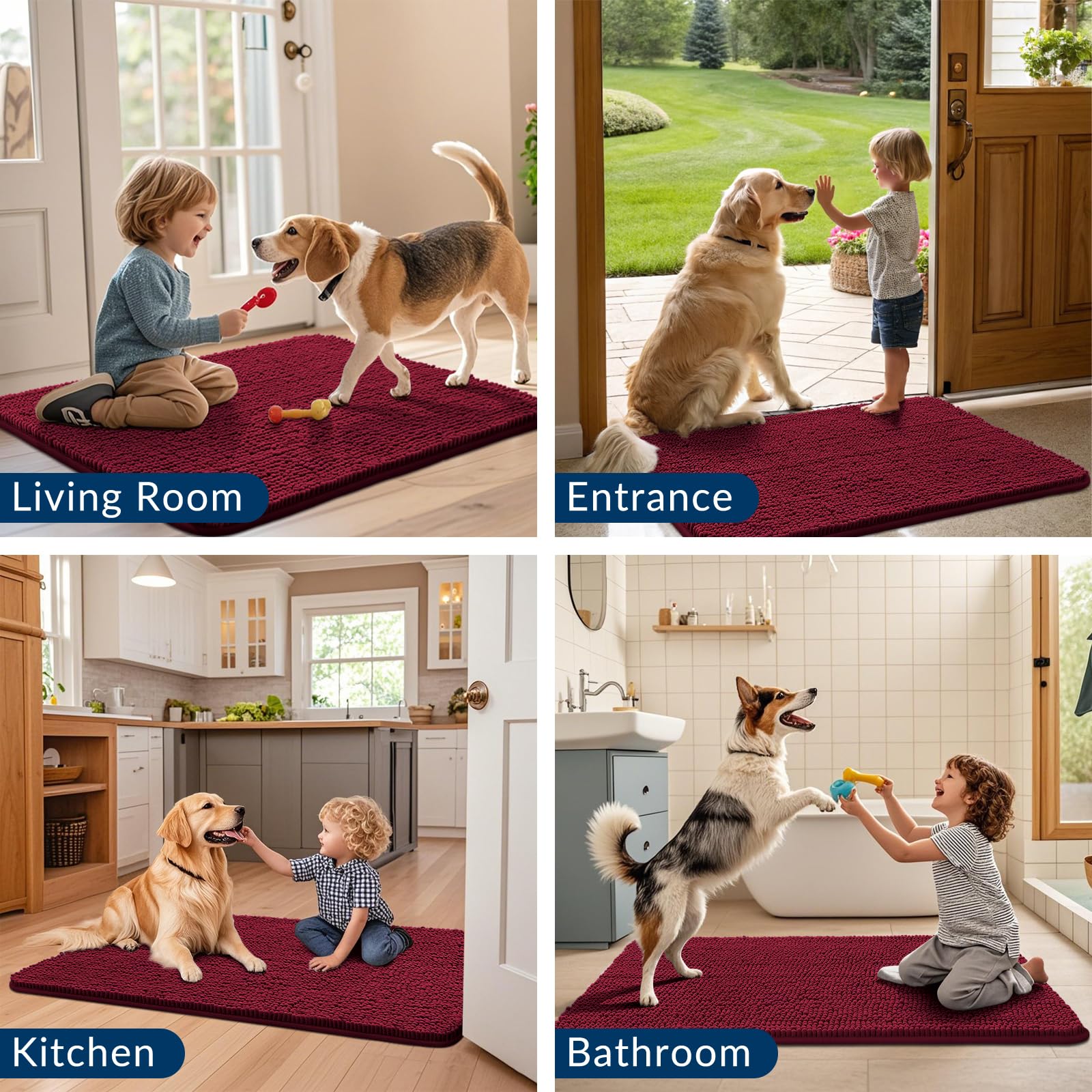 Smiry Dog Door Mat for Muddy Paws 30x20, Absorbs Moisture and Dirt Doormat, Non-Slip Washable Quick Dry Chenille Front Door Mat