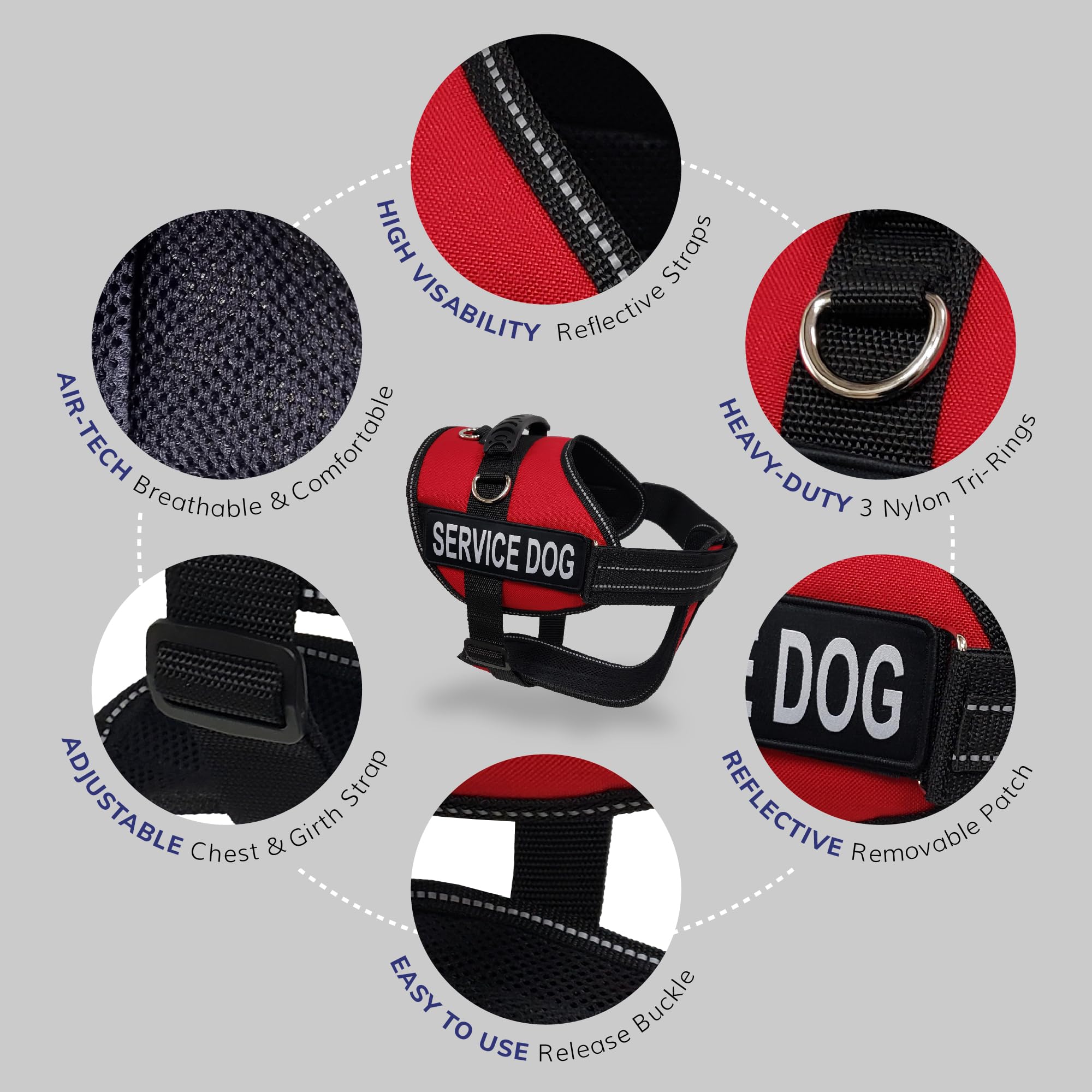 ActiveDogs Service Dog Vest Harness - XL Red, Nylon, Includes Handle & ID Card Carrier, Model 707645, Reflective Patches