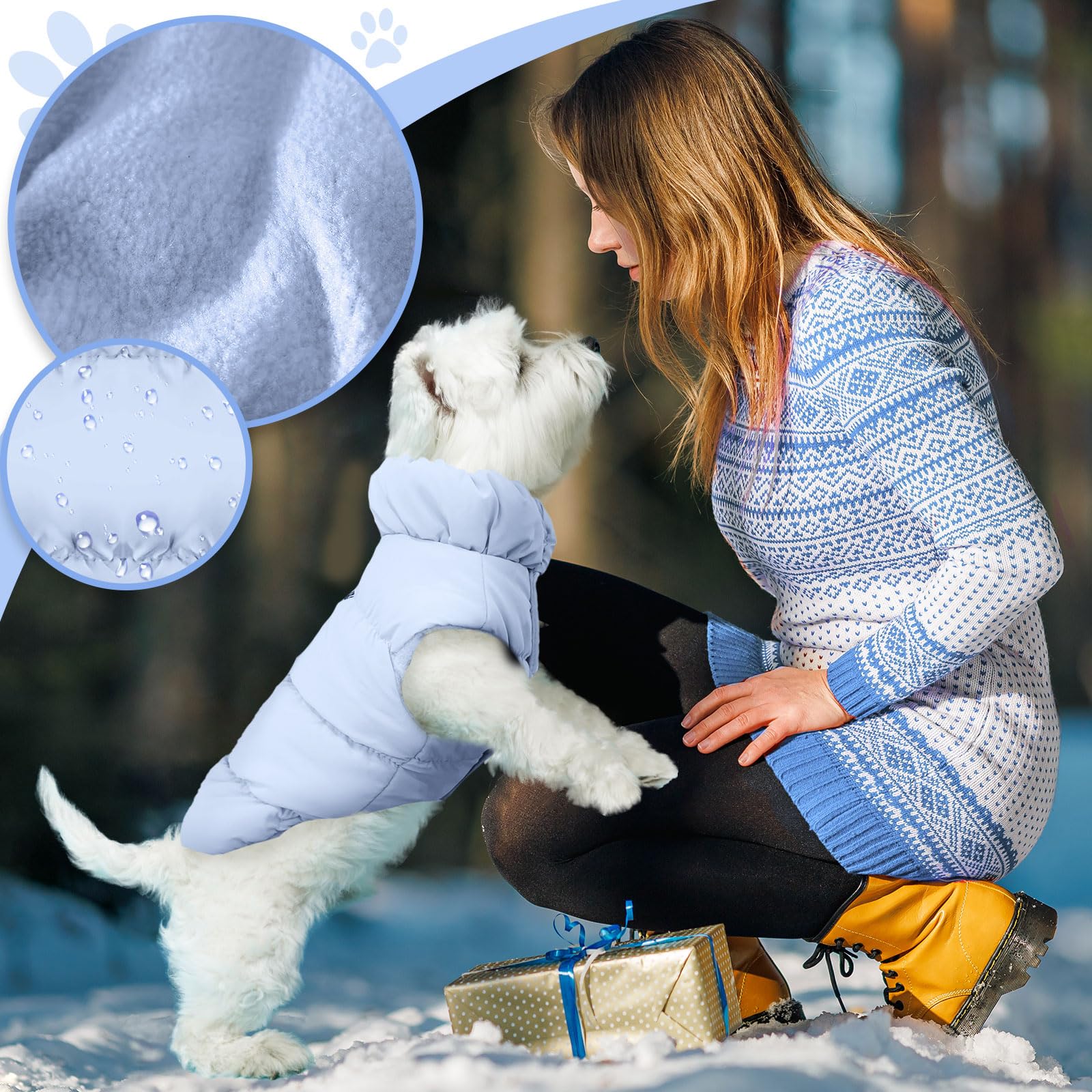 Abrrlo Winter Warm Dog Jacket For Small Medium Dogs Cats Cold Weather Coats With Harness Paded Dogs Fleece Vest Waterproof Windp