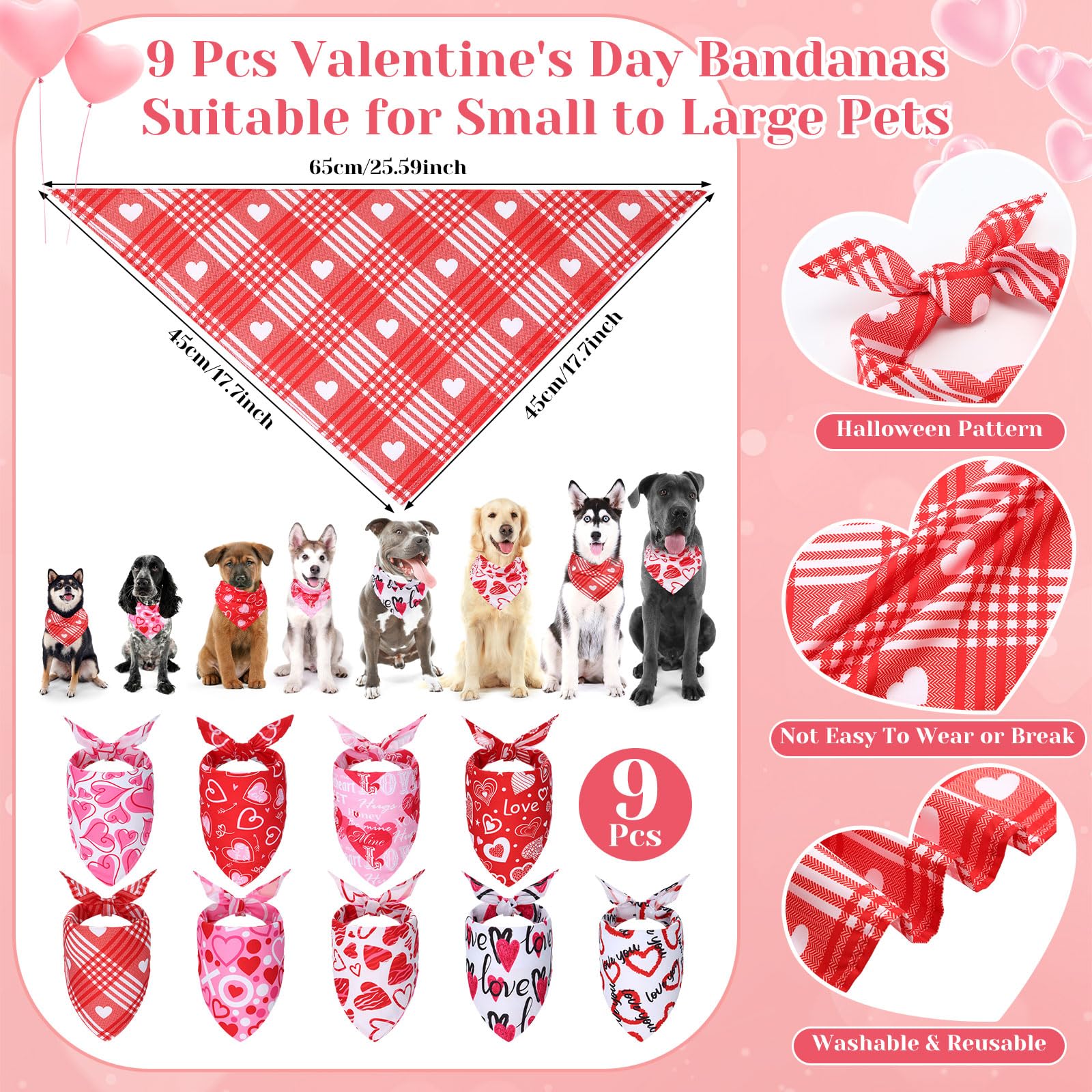 Wavwavw 18 Pcs Valentines Day Dog Headband Red Love Hearts Cute Dog Bandanas Costume Triangle Pet Scarf Adjustable Head Bopper H