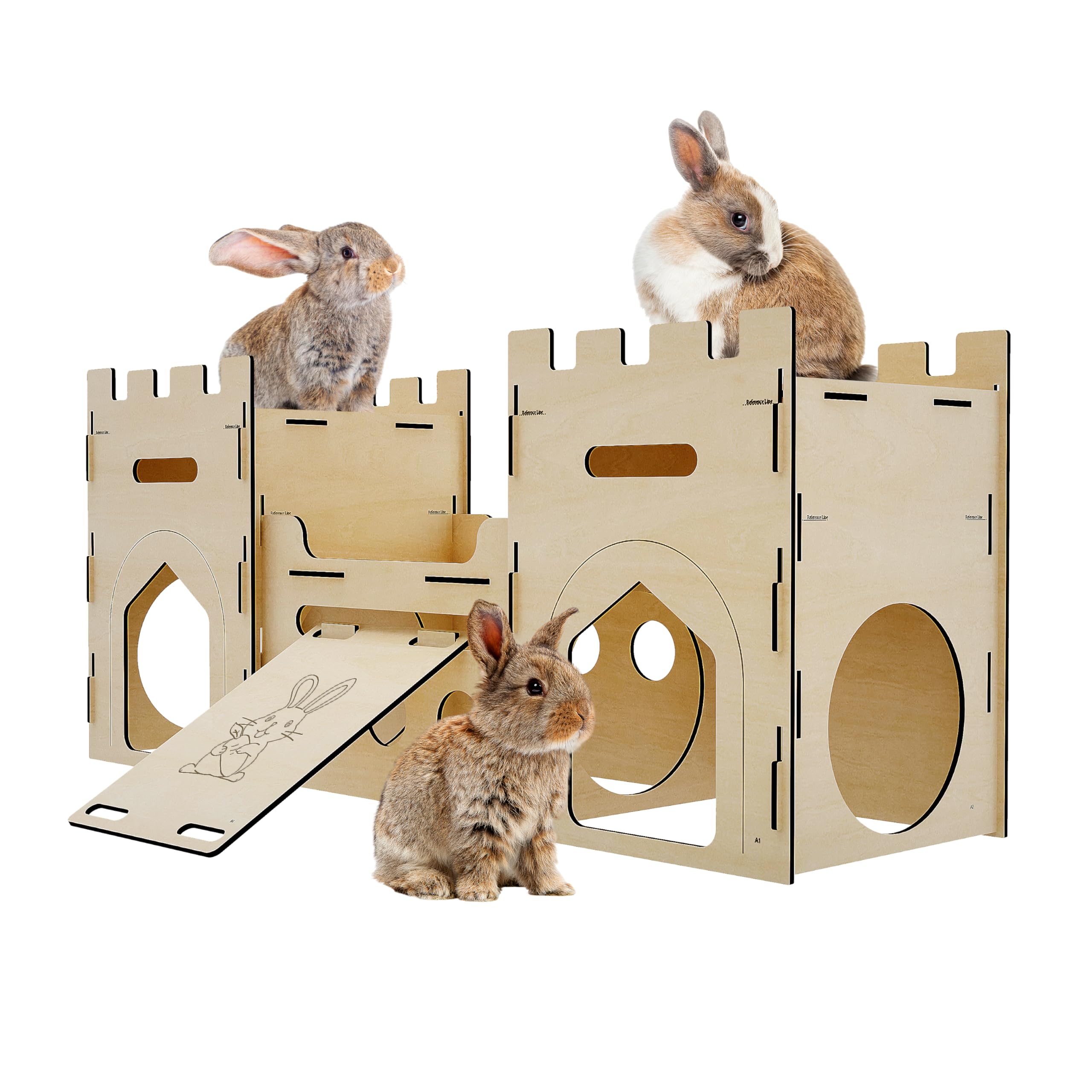 HIIMALEX Extra Large Wooden Bunny Castle House Multistory Climbing Tower Hideout Ventilated Sturdy Habitat for Rabbit Guinea Pig