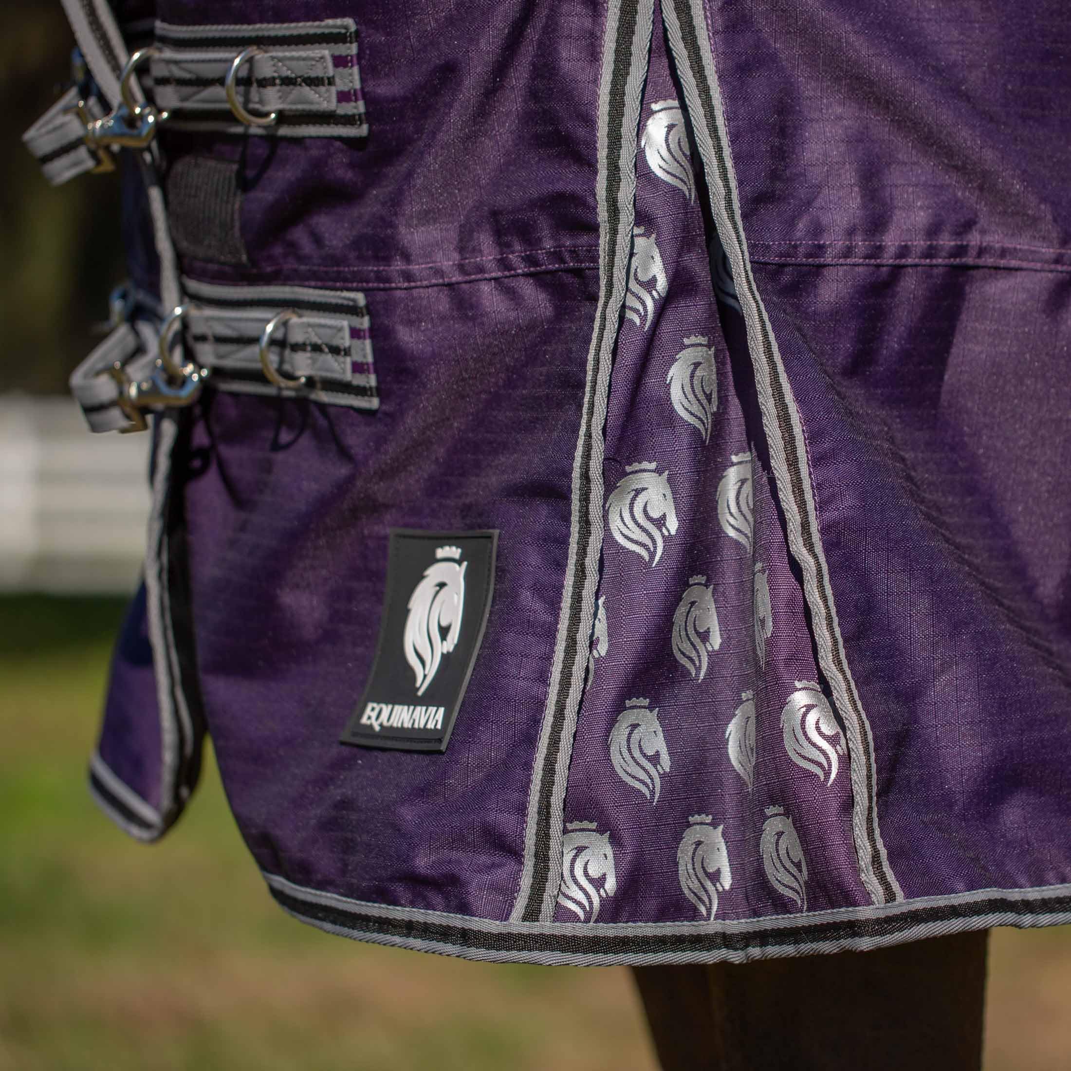 Equinavia Norse 200G Medium Weight Horse Blanket | Waterproof Winter Turnout - Black - 66 In - Grape Purple - 84 In