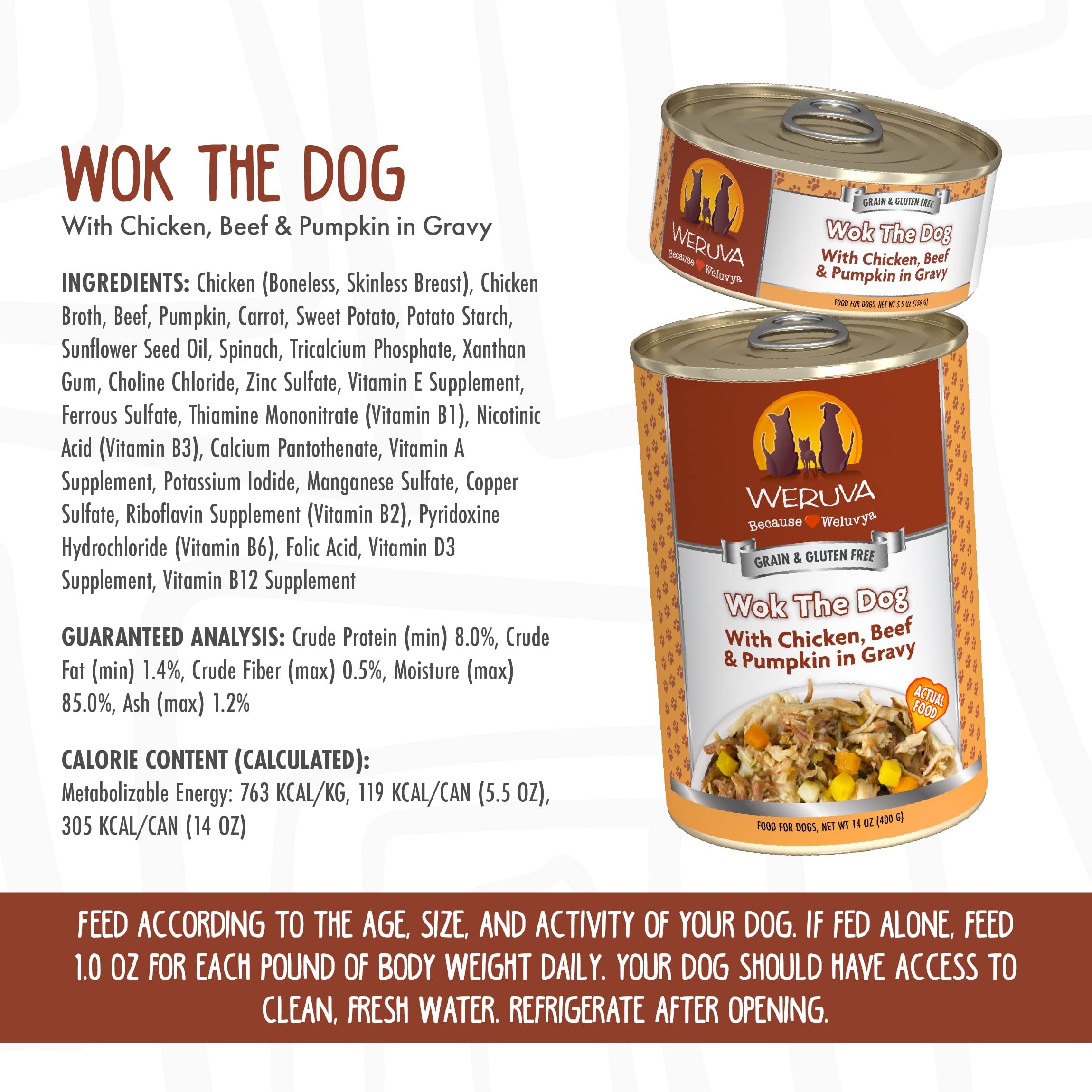 Weruva Classic Dog Food, Wok The Dog with Chicken, Beef & Pumpkin in Gravy, 5.5oz Can (Pack of 24), Brown