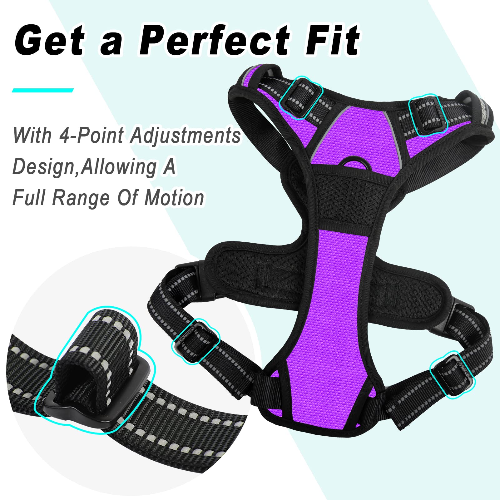 Barkbay No Pull Dog Harness Large Step In Reflective Dog Harness With Front Clip And Easy Control Handle For Walking Training Running(Purple,Xl)