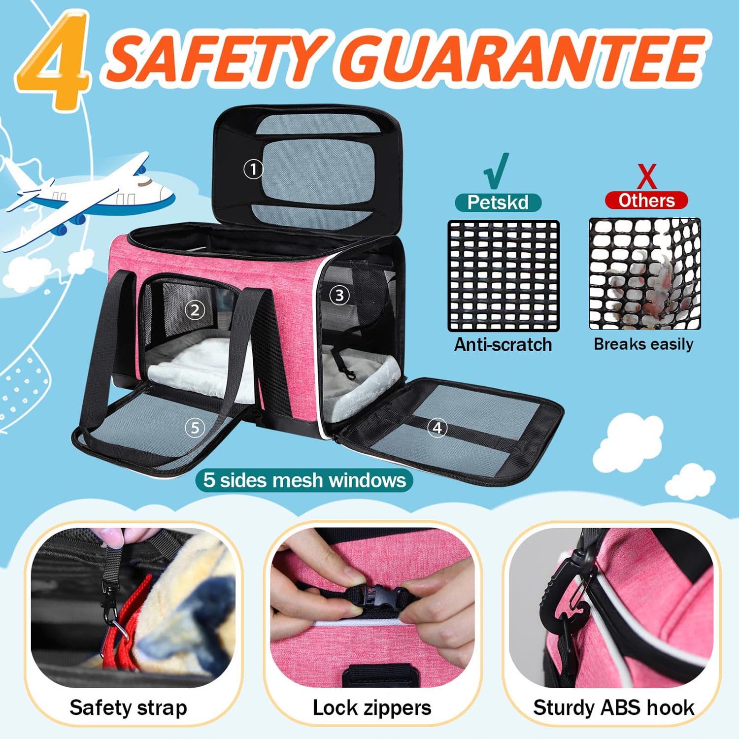 Petskd Top-Expandable Pet Carrier 18X11X11 Inches Delta American United Airline Approved, Soft-Sided Carrier For Small Cats And