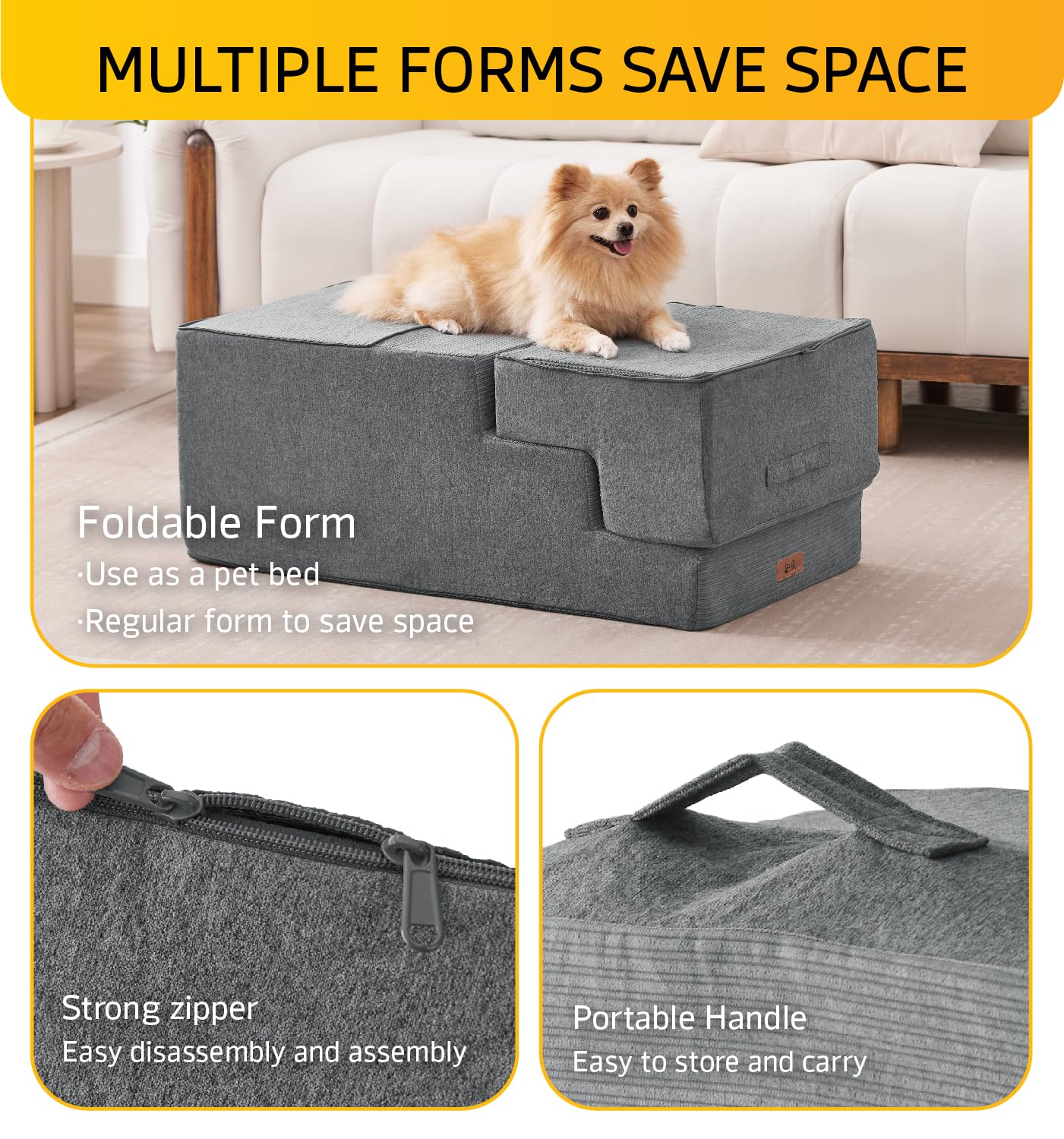 Dog Stairs for Small Dog Steps for Bed Ramps Stairs Extra Wide Steps for Bed Foam Stairs for Couch Sofa 35D Strong Support Pet S