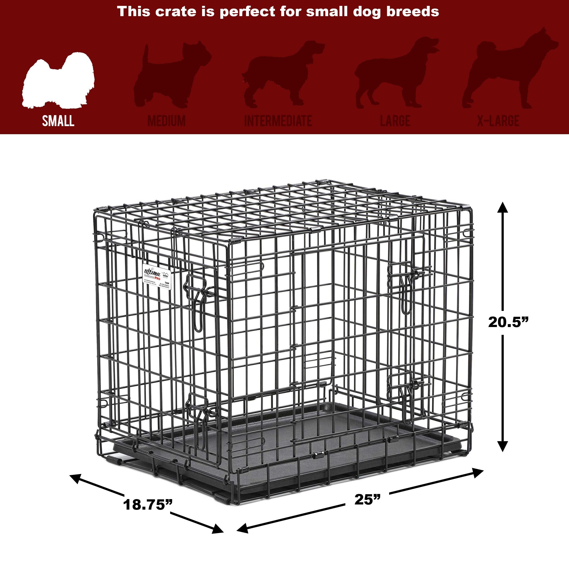 Midwest Homes For Pets Ultima Pro Series 24' Dog Crate | Extra-Strong Double Door Folding Metal Dog Crate W/Divider Panel, Floor