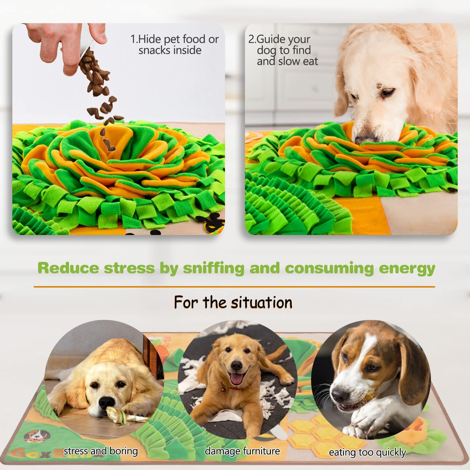 GoxRunx Snuffle Mat for Dogs - 40''x27'' Interactive Feeding Mat, Orange, Stress Relief for Natural Foraging