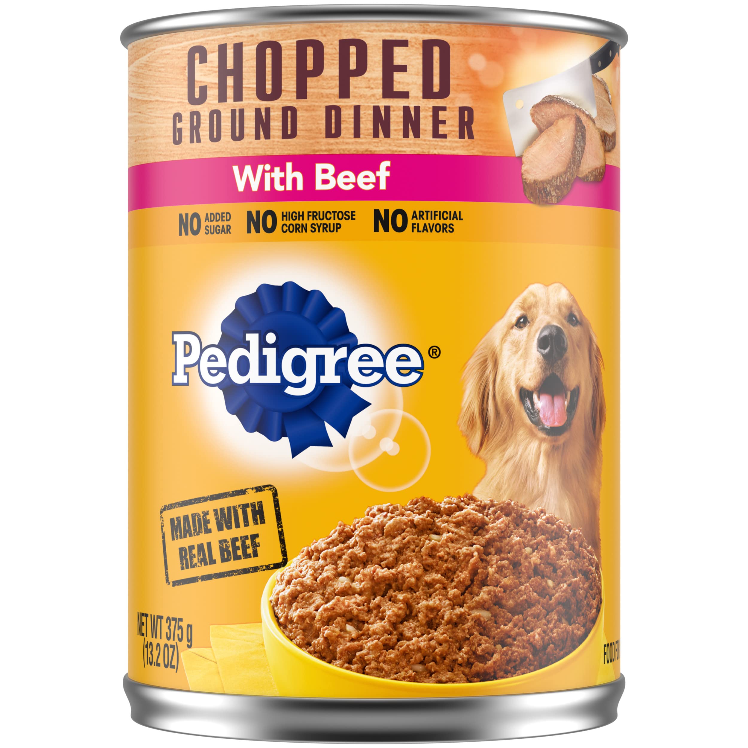 Pedigree Chopped Ground Dinner Adult Canned Soft Wet Dog Food With Beef, 13.2 oz. Cans (12 Count, Pack of 1)