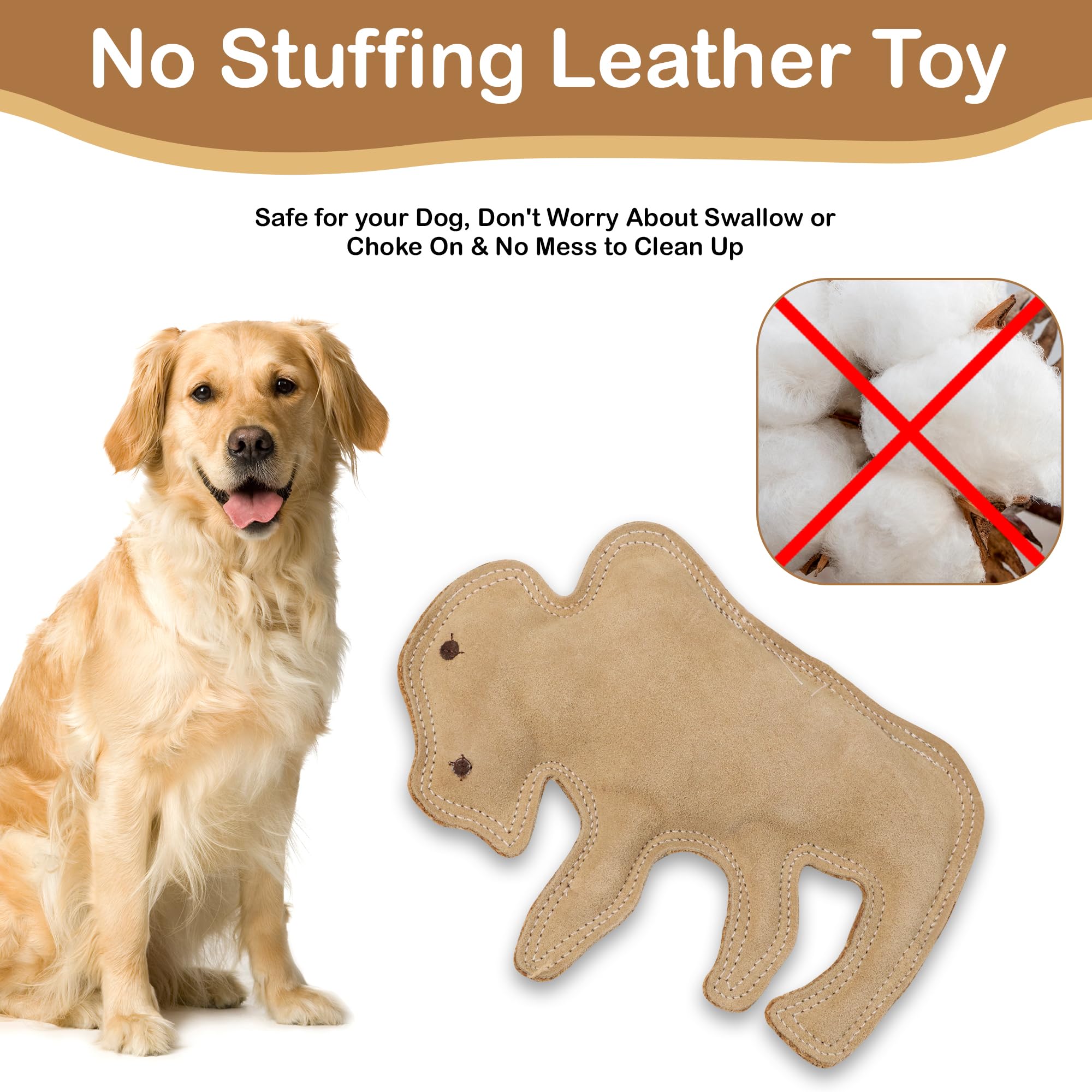 Spot Dura-Fused Leather Buffalo - Durable Squeaky Dog Toy With Real Leather & Jute Fabric, For Moderate To Aggressive Chewers, Interactive Play For Dogs & Puppies, 11.5In