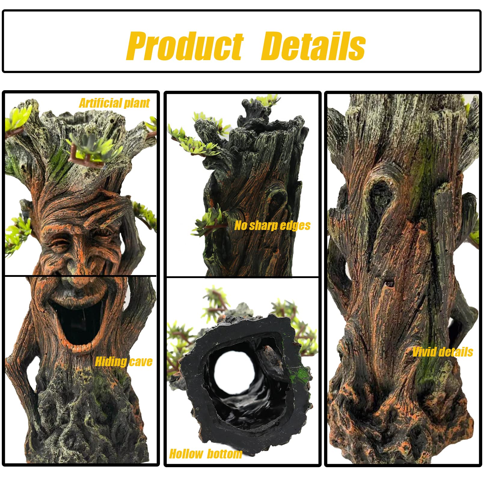 Tfwadmx Fish Tank Tree Trunk Decoration - Resin Hollow Stump Ornament for Betta, Crayfish, Shrimp - 4.1"x3.9"x8.2" with