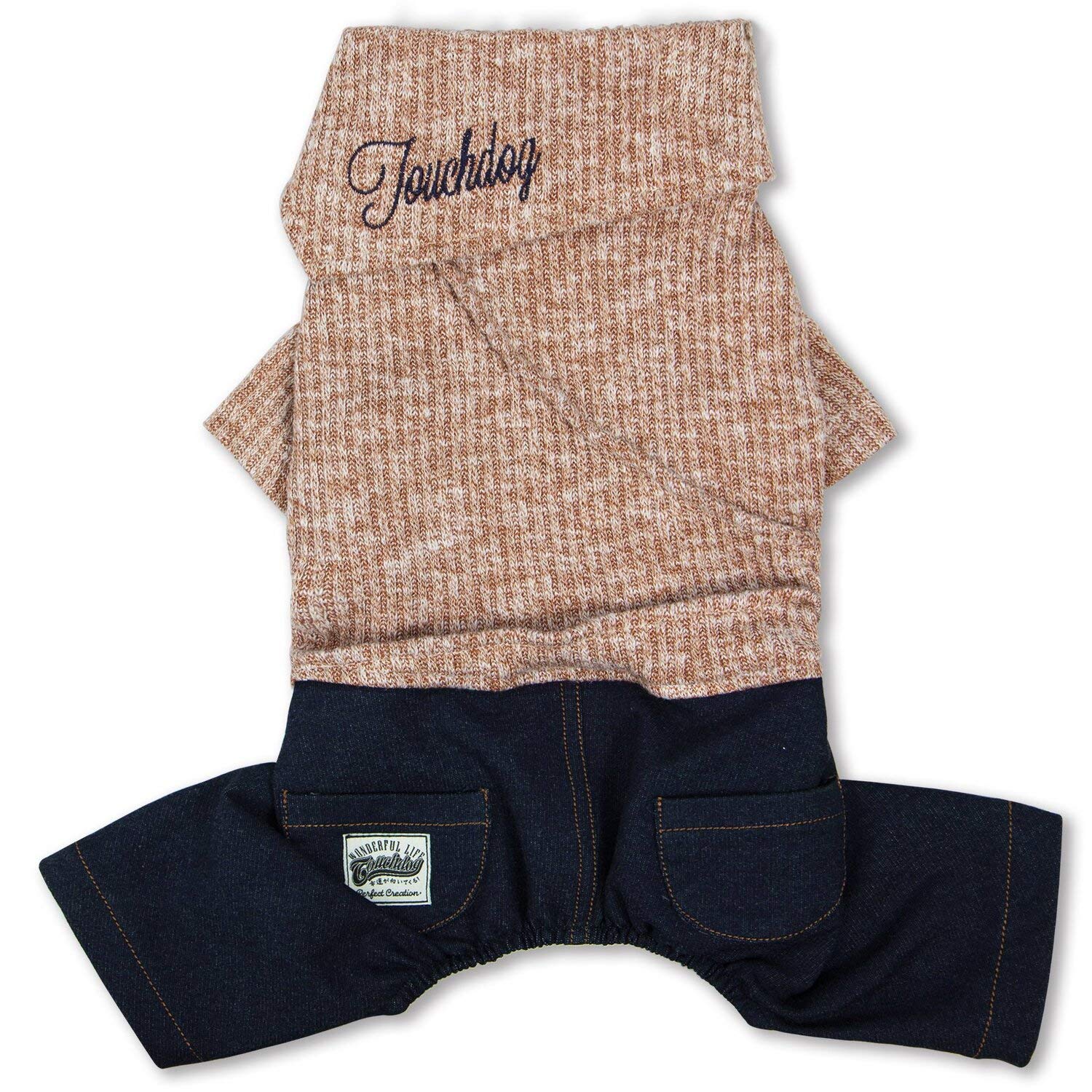Touchdog Vogue Neck-Wrap Sweater And Denim Pant Outfit, X-Large, Peach