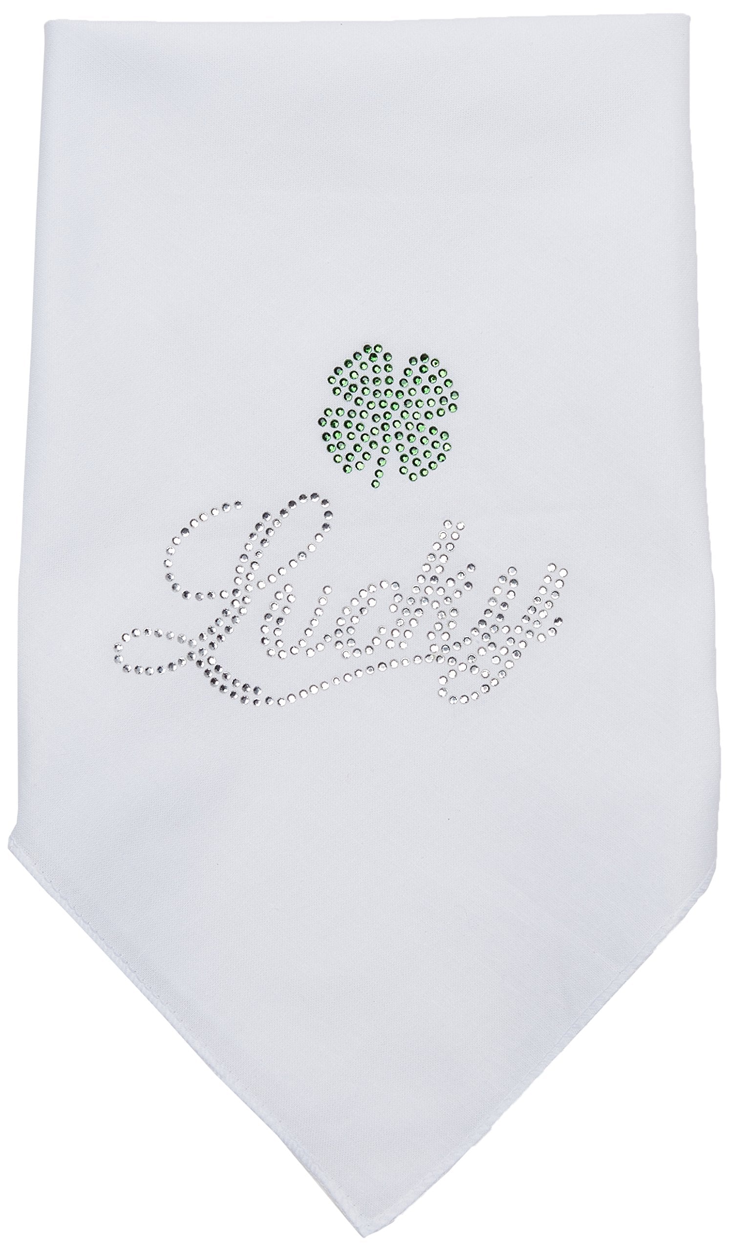 Pet and Dog Bandana Rhinestone, Lucky Script White Small