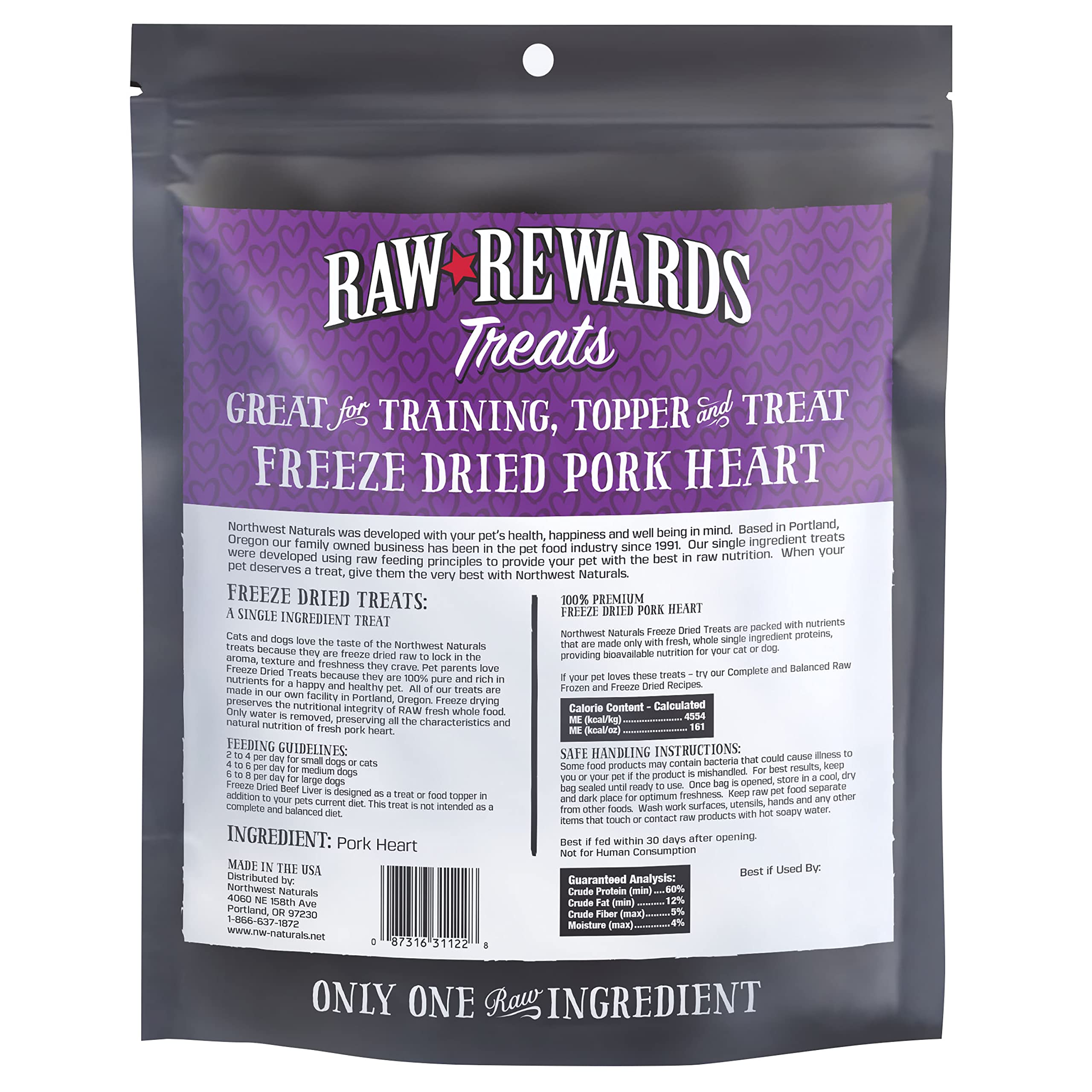 Northwest Naturals Freeze-Dried Pork Hearts Dog & Cat Treats - Grain-Free, Gluten-Free, 10 Oz.