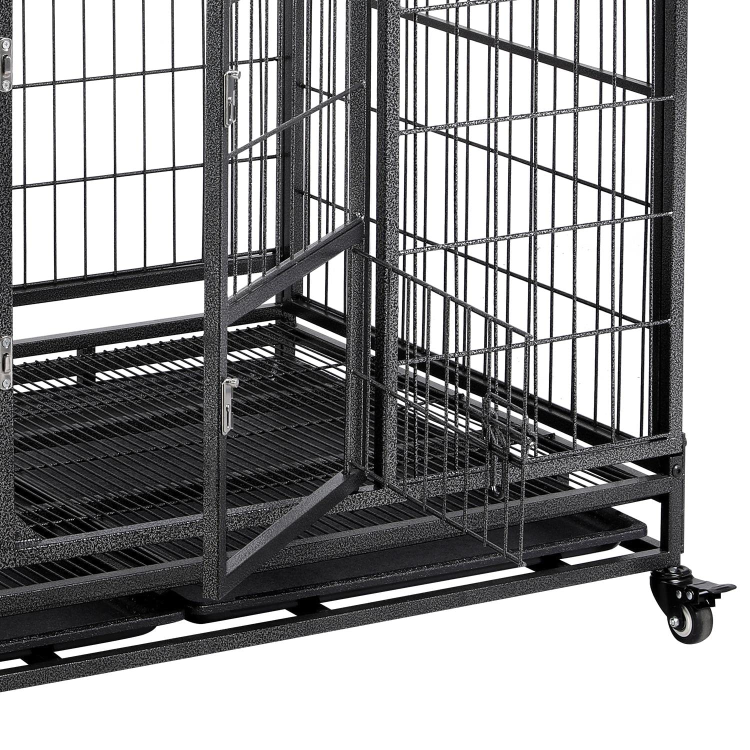 Topeakmart Rolling Pet Dog Crate For Small/Medium Dogs Double-Door Folding Metal Cages W/Lockable 4 Wheels And Tray 43 X 28.5 X