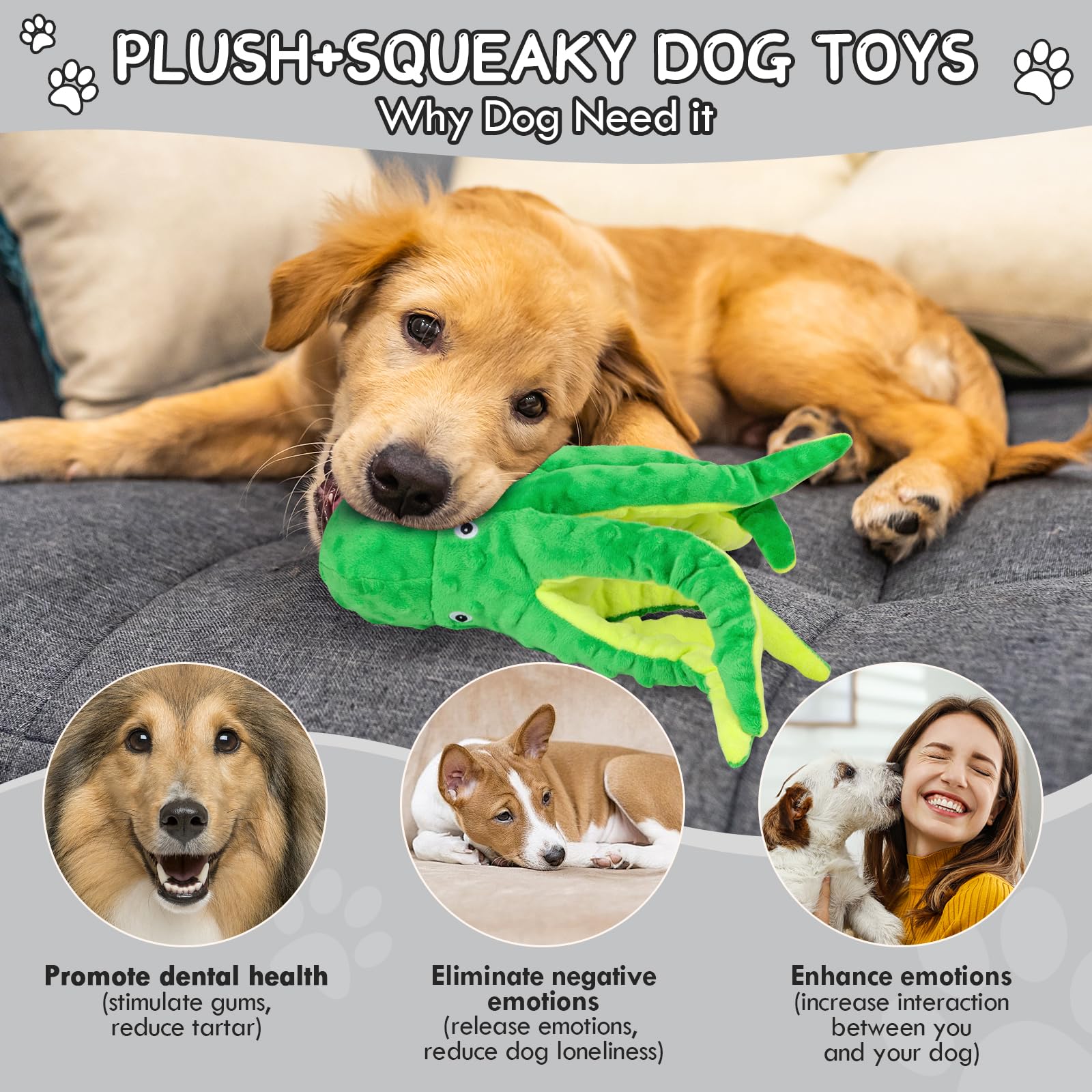 Chngeary 2 Pack Octopus Squesky Dog Toys For Large Medium Small Dogs, Stuffed And Tough Plush Dog Toys For Aggressive Chewers (G