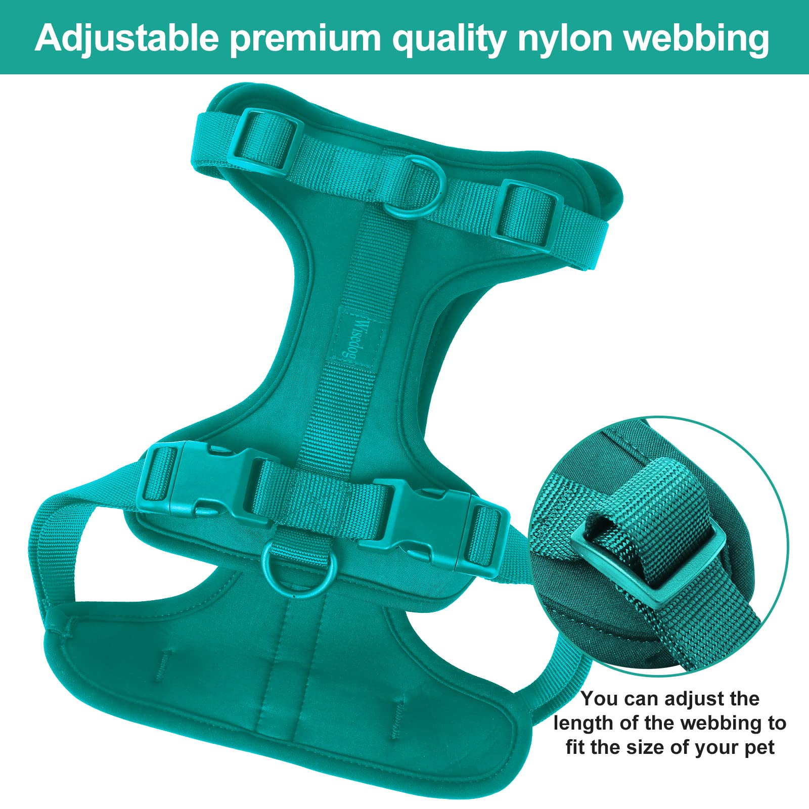 Wisedog No Pull Dog Vest Harness, Soft Nylon, Breathable Mesh, Size S, Emerald Green
