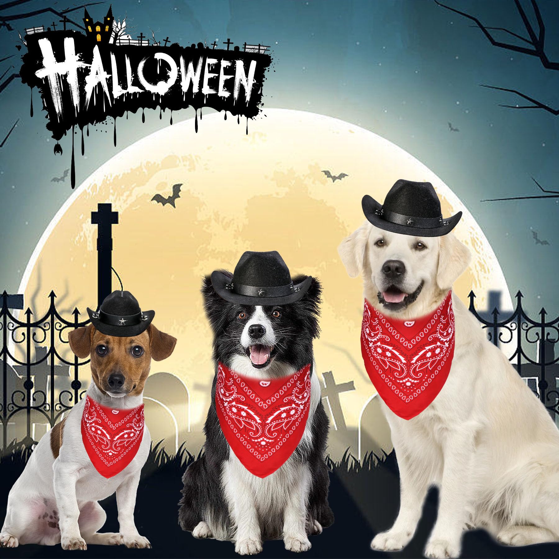 Goyoswa Dog Halloween Costumes, Dog Cowboy Costume Halloween Pet Cowboy Hat Bandana Scarf For Small Medium Large Dogs Pets (Blac